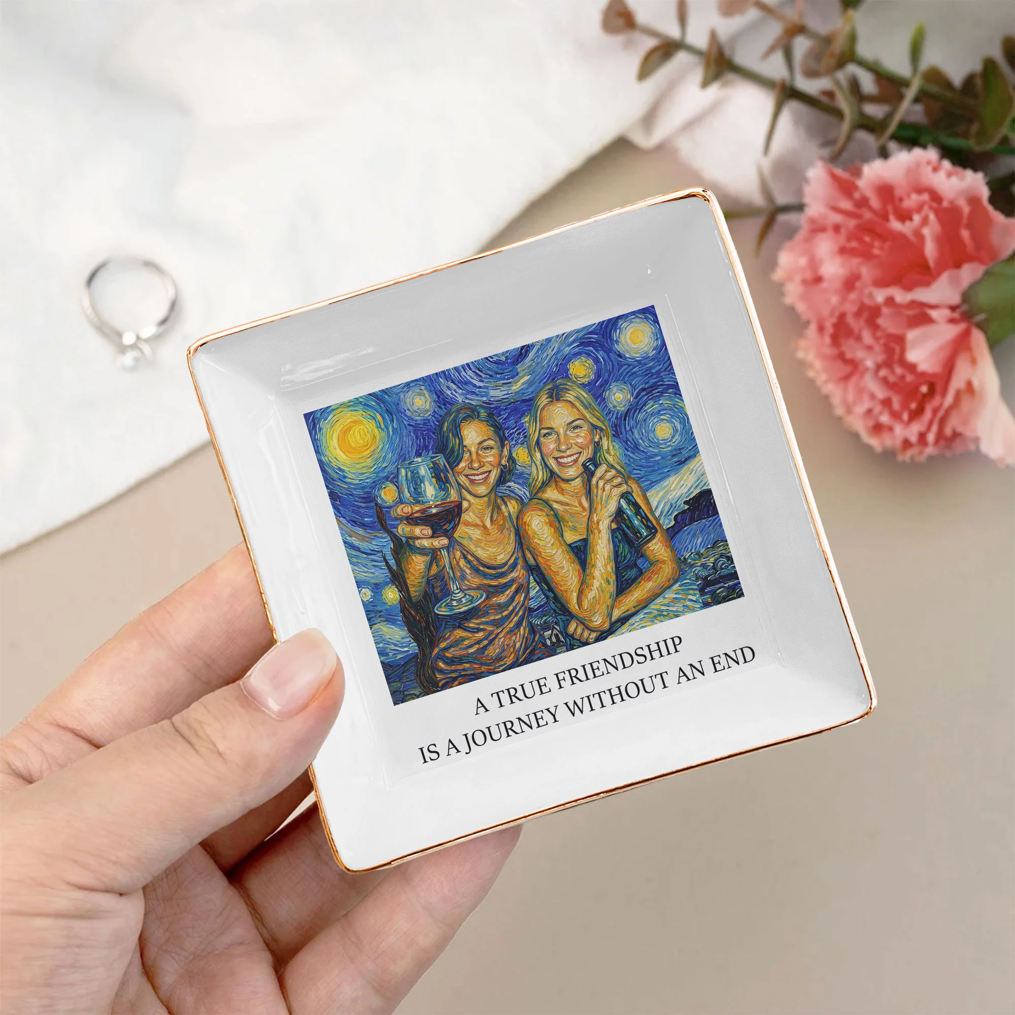 It Takes A Long Time To Grow An Old Friend Van Gogh Art - Personalized Photo Jewelry Dish - Image 4