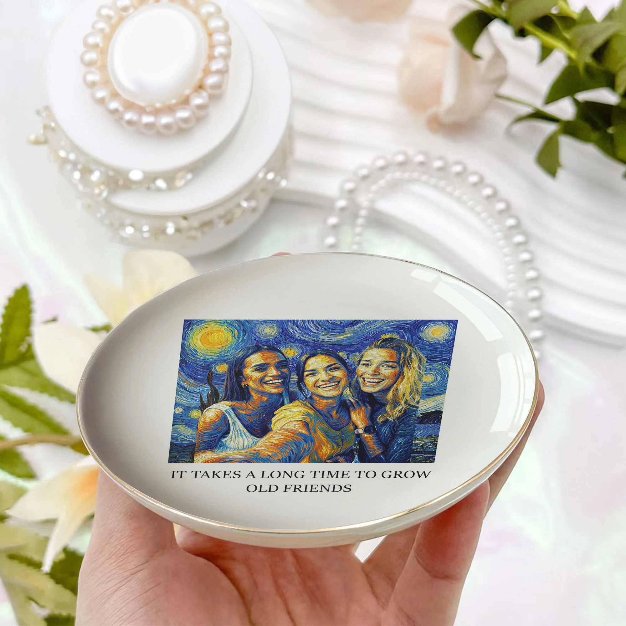 It Takes A Long Time To Grow An Old Friend Van Gogh Art - Personalized Photo Jewelry Dish - Image 6
