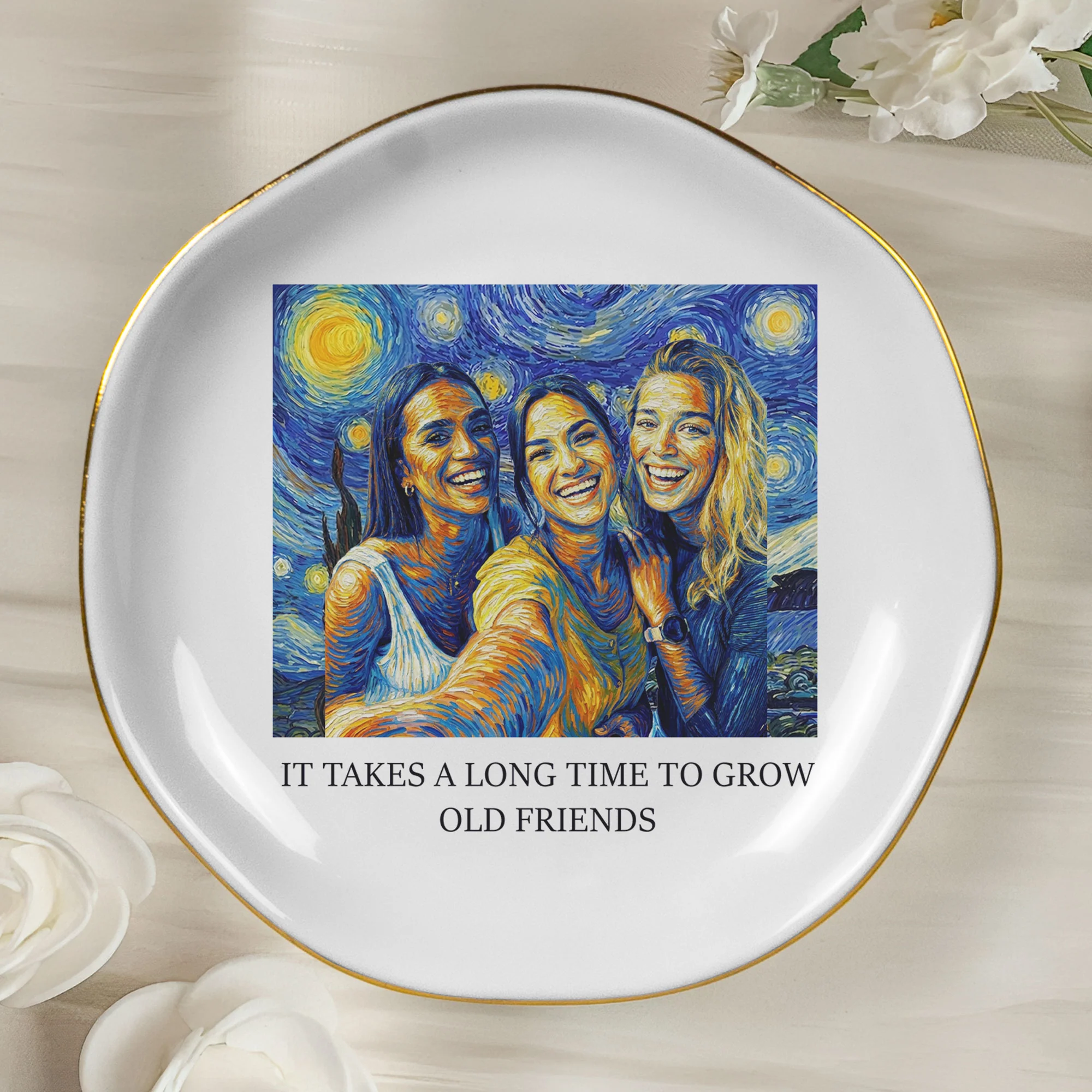 It Takes A Long Time To Grow An Old Friend Van Gogh Art - Personalized Photo Jewelry Dish - Image 8