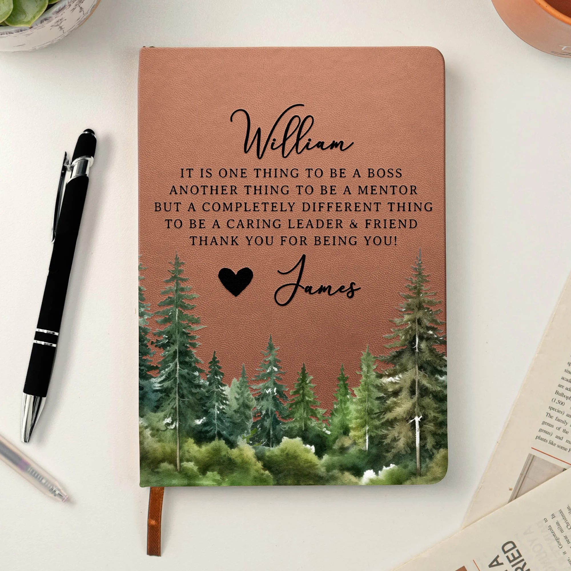 It Takes A Village Thank You Gift For Teacher Appreciation, Coworkers, Boss, Team - Personalized Leather Journal - Image 4