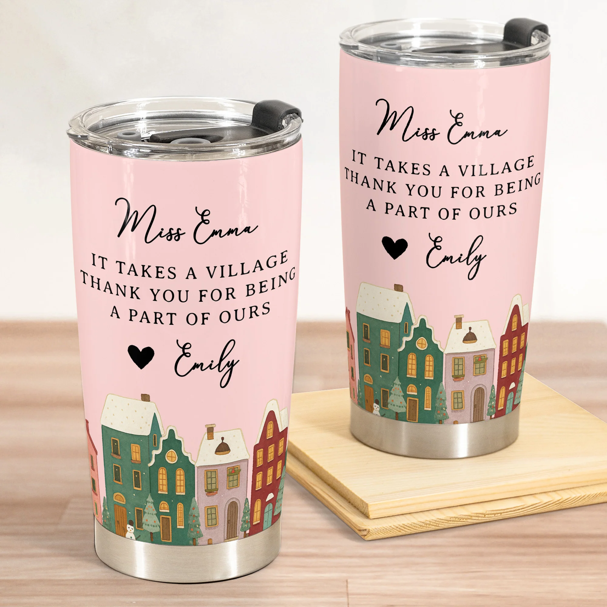 It Takes A Village Thank You Gift For Teacher Appreciation, Coworkers, Boss, Team - Personalized Tumbler Cup - Image 3