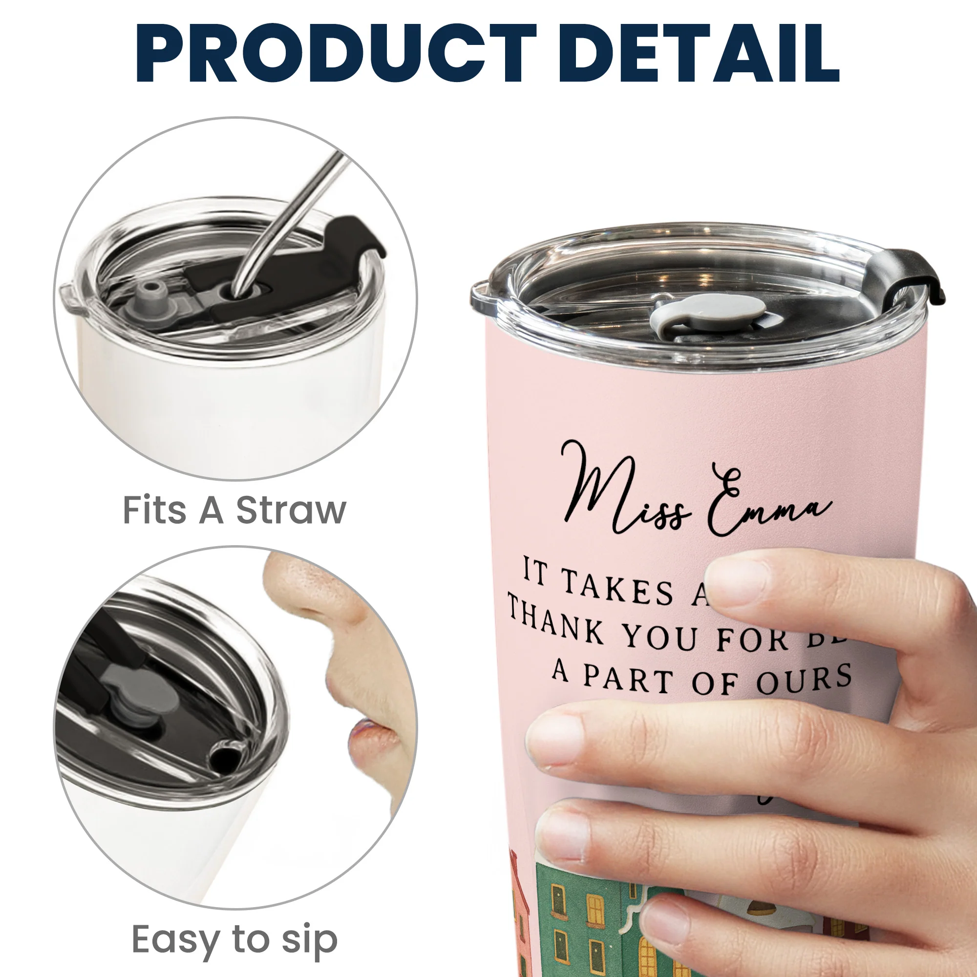 It Takes A Village Thank You Gift For Teacher Appreciation, Coworkers, Boss, Team - Personalized Tumbler Cup - Image 5