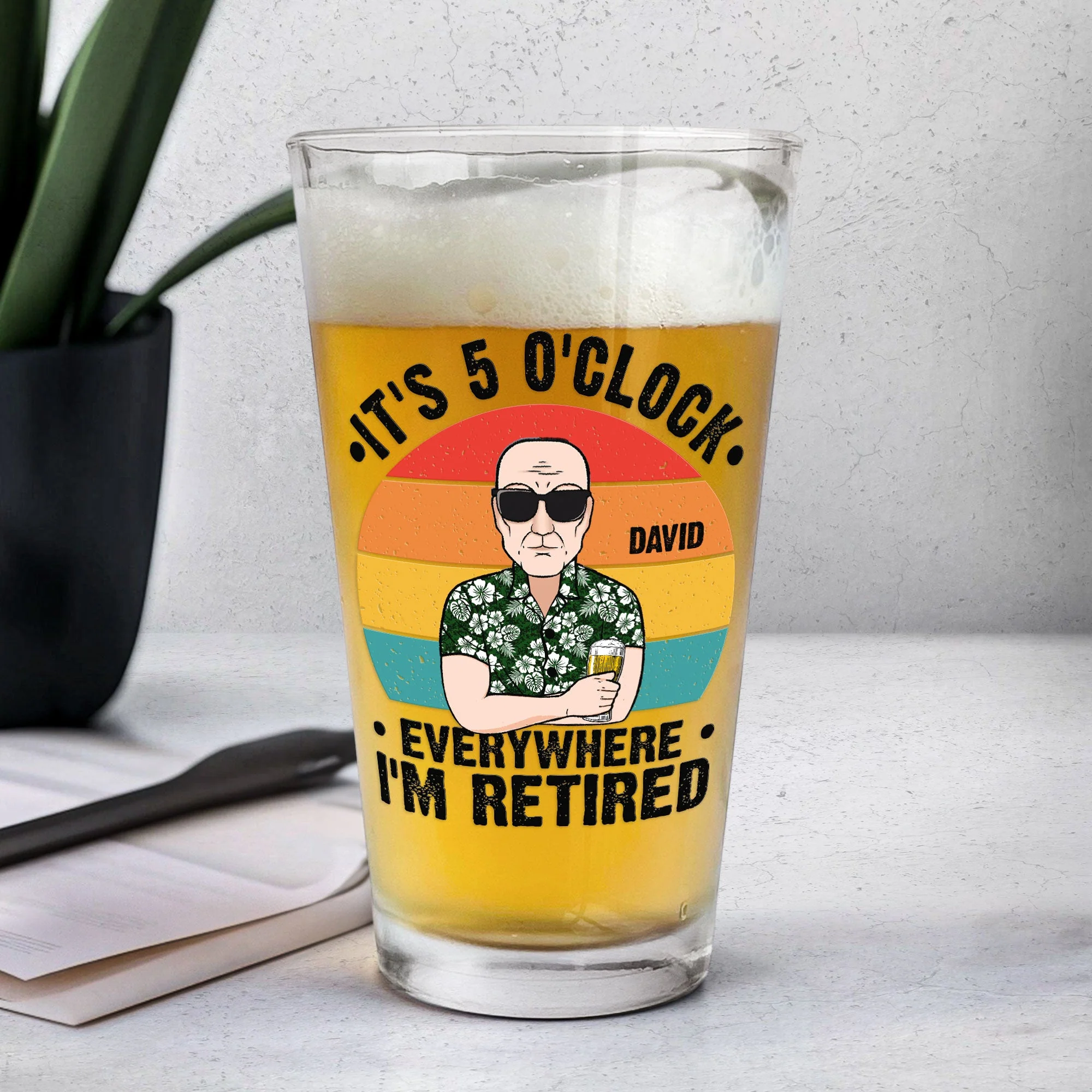 It's 5 O'Clock Everywhere I'm Retired - Personalized Beer Glass - Image 4