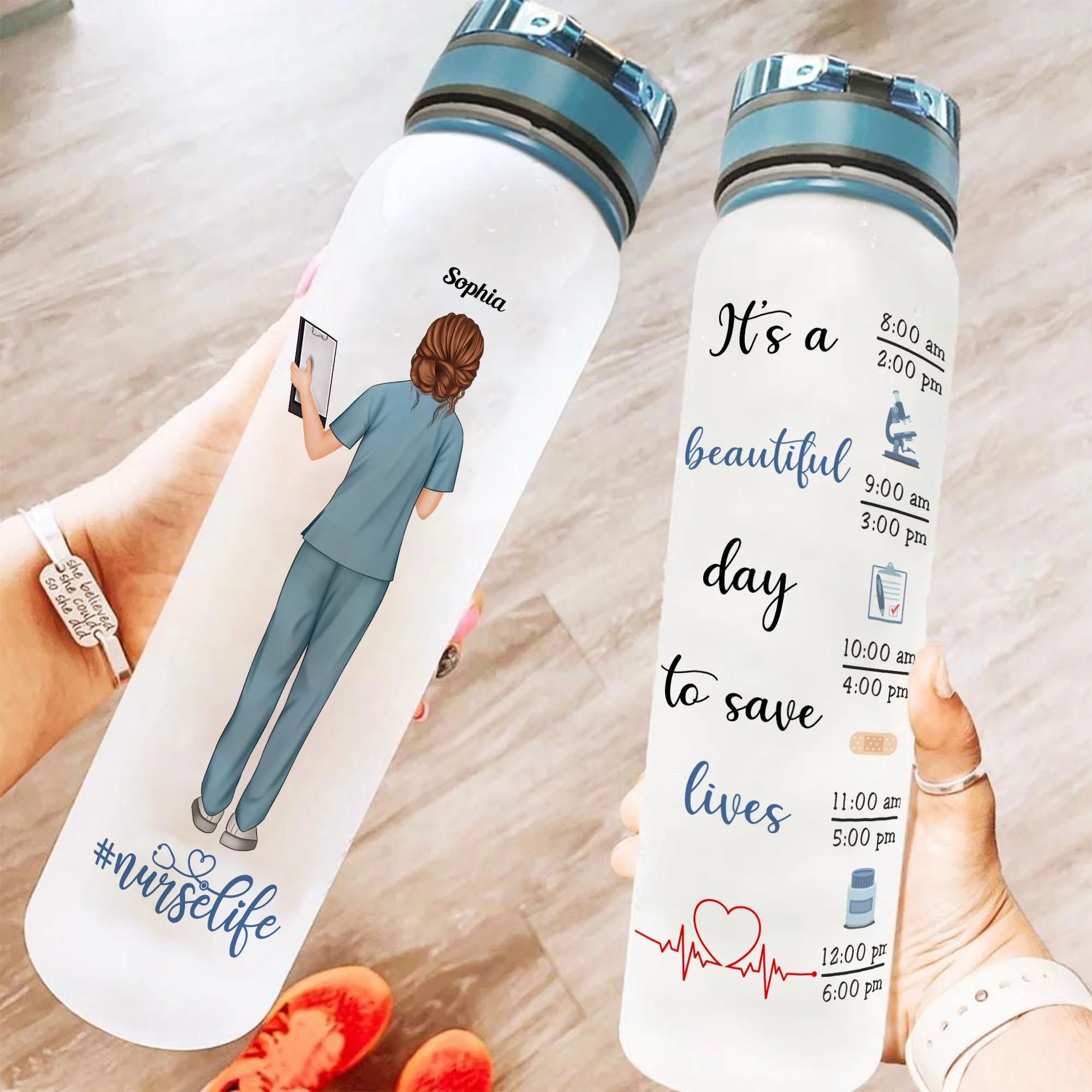 Its A Beautiful DayTo Save Lives - Personalized Water Tracker Bottle - Birthday Gift For Nurse Doctor - Image 2