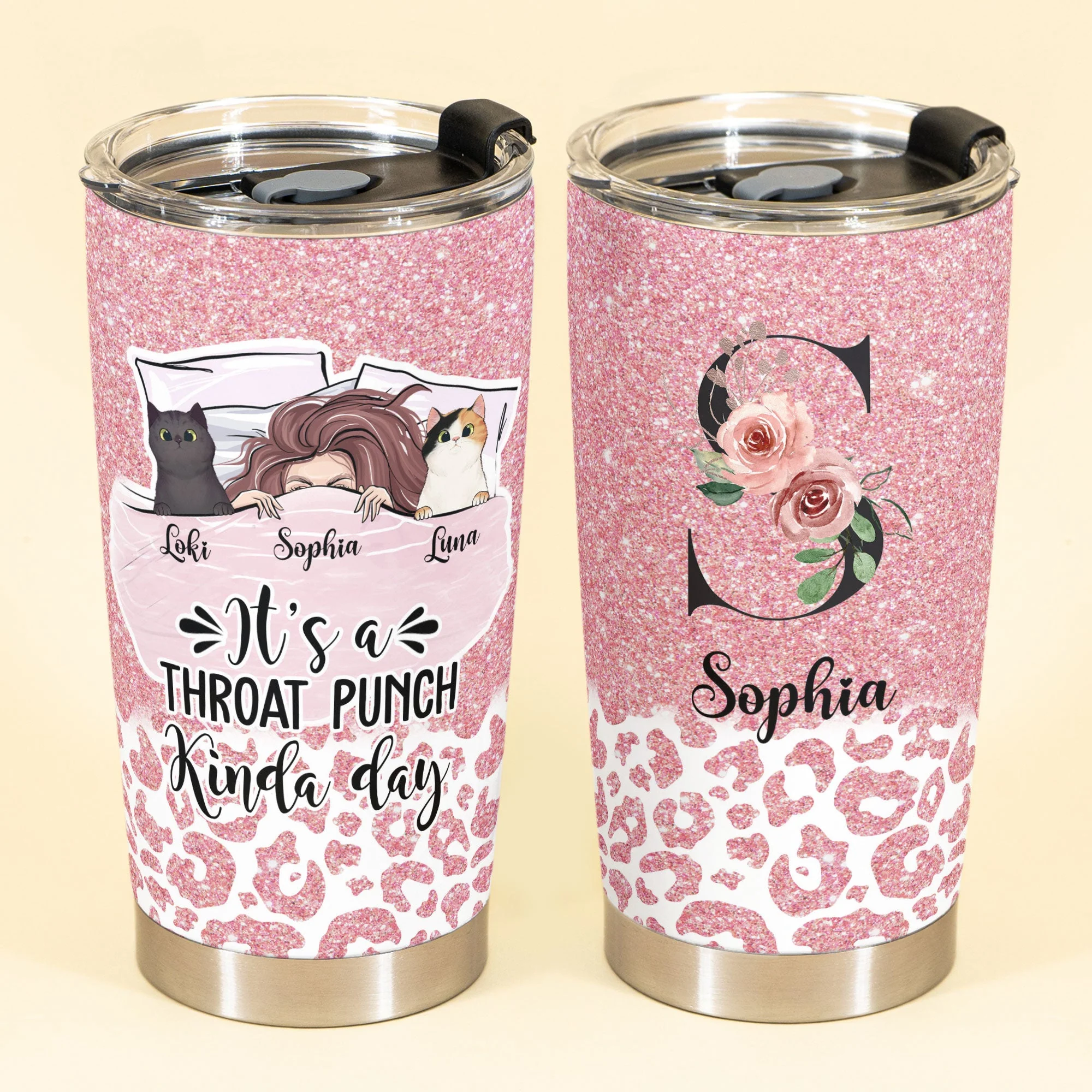 It's A Throat Punch Kinda Day - Personalized Tumbler Cup - Birthday Gift Funny Gift For Girls, Cat Lovers - Image 2