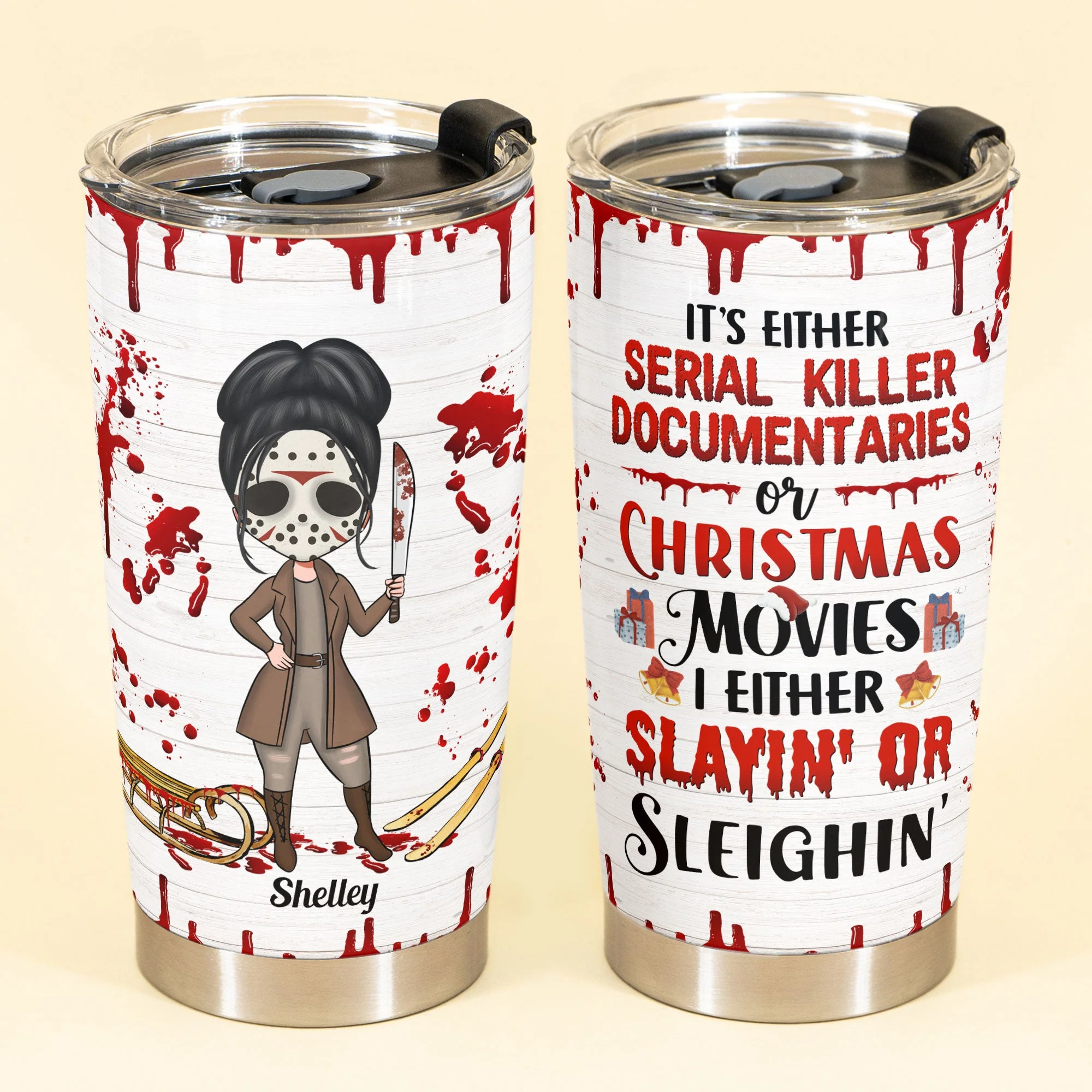 It's Either Serial Killer Documentaries Or Christmas Movies - Personalized Tumbler Cup - Christmas Gift, True Crime Gift For Girls - Image 2