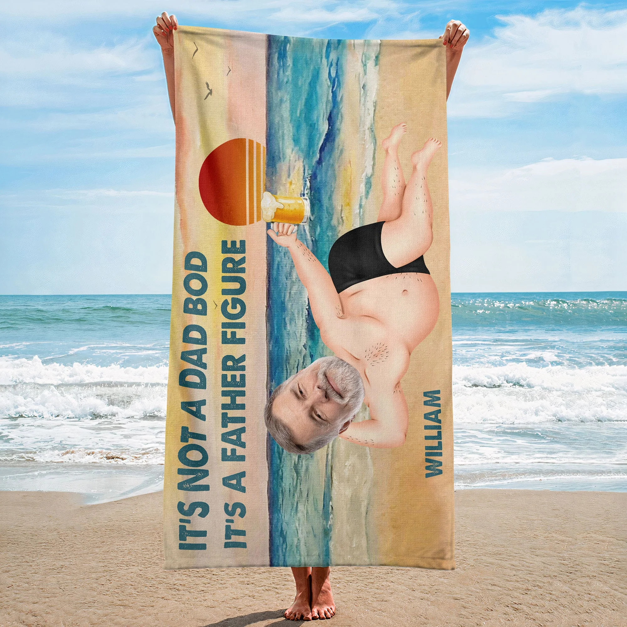 It's Not A Dad Bod It's Father Figure - Personalized Photo Beach Towel - Image 4