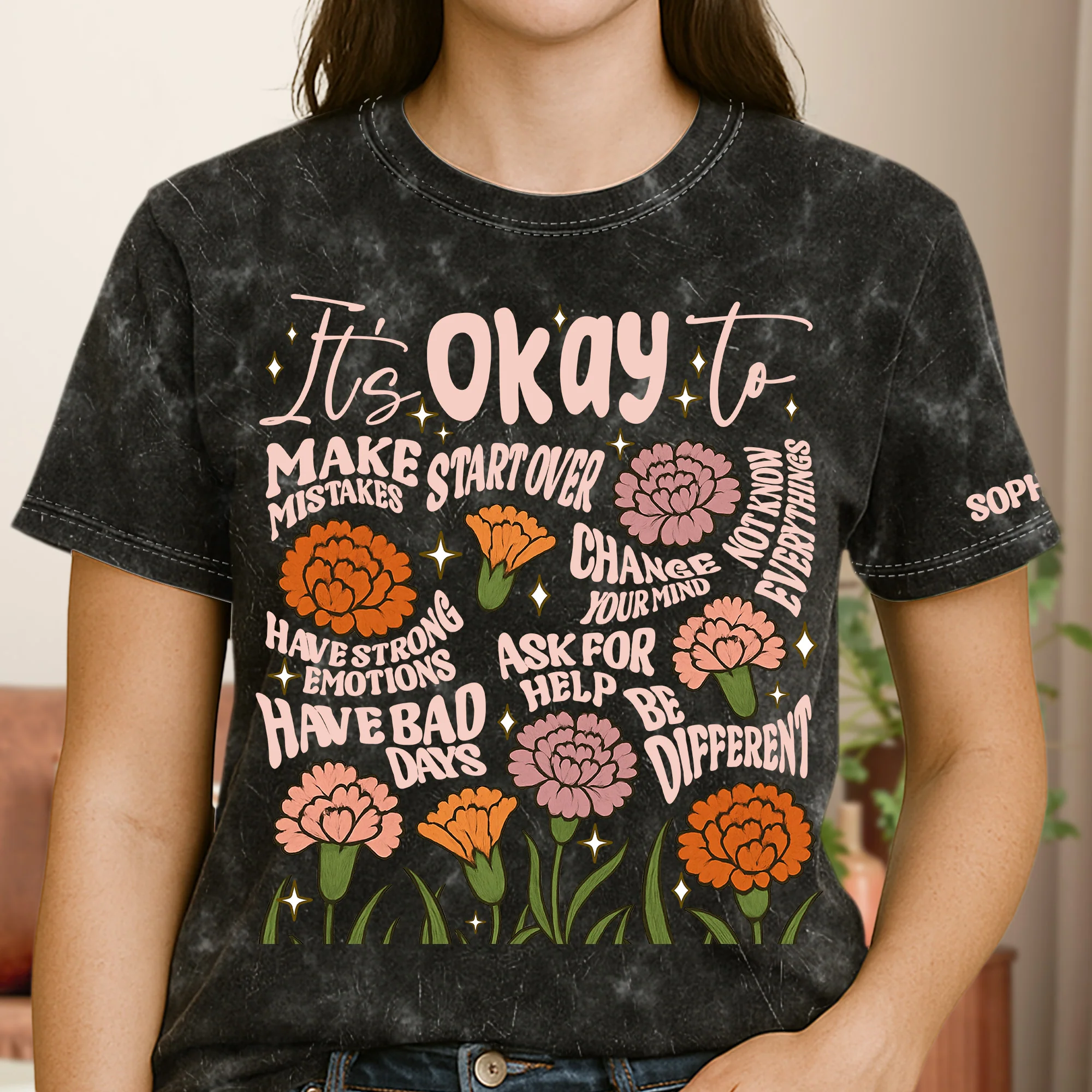 It's Okay To - Personalized Acid Wash T‑Shirt - Image 2