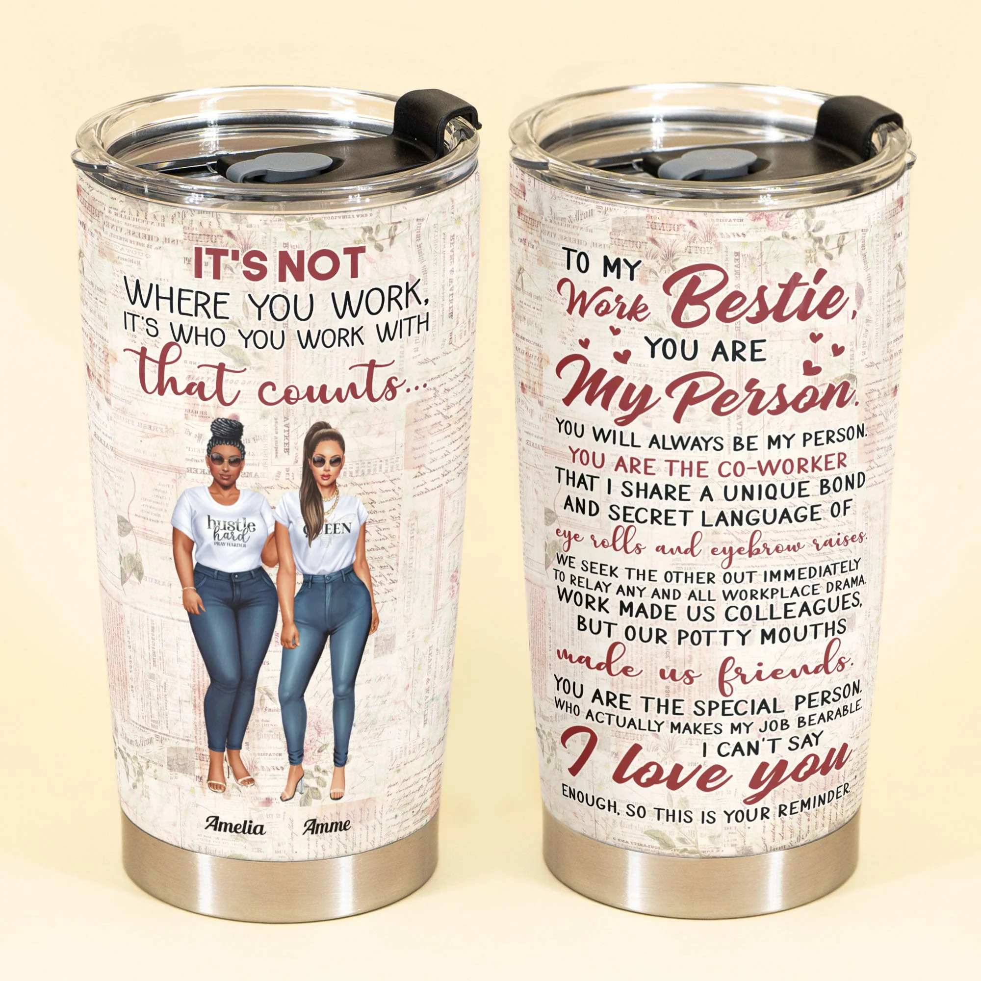 It's Who You Work With That Counts - Personalized Tumbler Cup - Birthday Gift Leaving Gift For Work Besties, Colleagues, Best Friends - Image 2