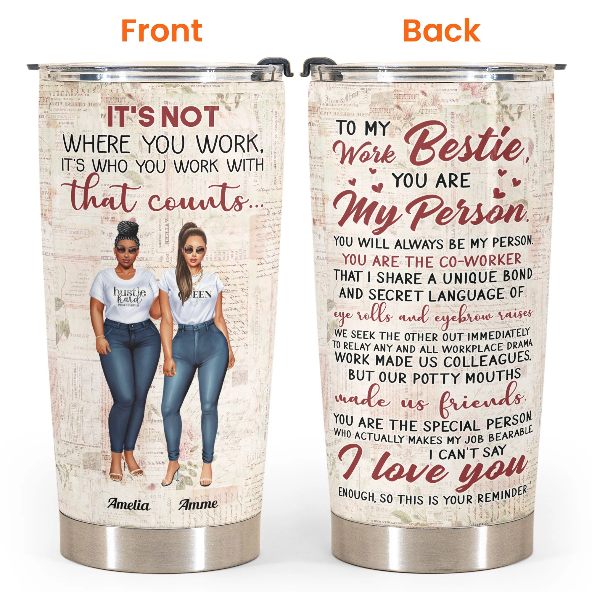 It's Who You Work With That Counts - Personalized Tumbler Cup - Birthday Gift Leaving Gift For Work Besties, Colleagues, Best Friends - Image 4