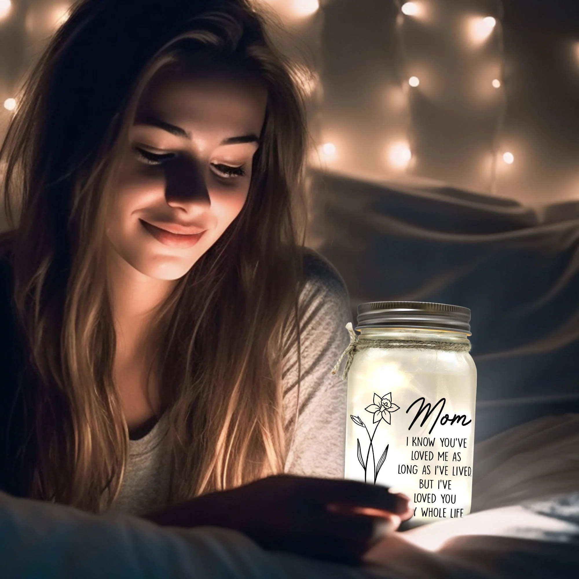 I've Loved You My Whole Life Mom - Personalized Mason Jar Light - Image 6