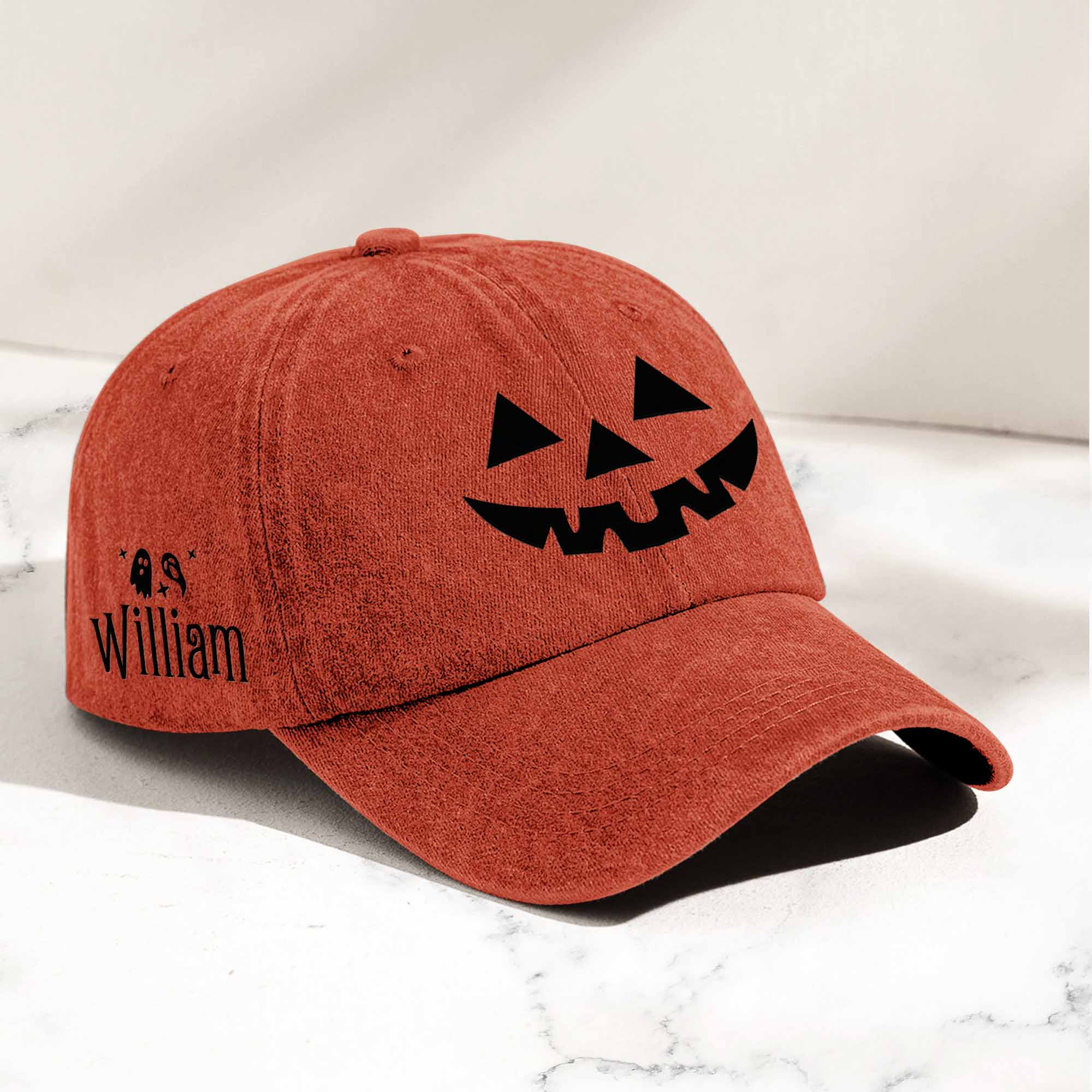 Jack-O'-Lantern Pumpkin Scary Halloween - Personalized Distressed Denim Cap - Image 2
