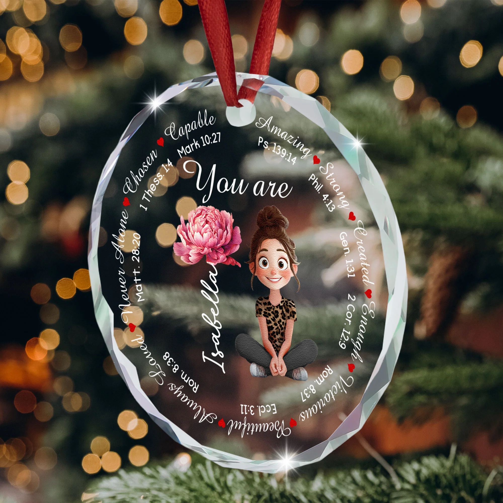 Jesus Inspirational Bible Verse With Birth Flower - Personalized Glass Ornament - Image 5