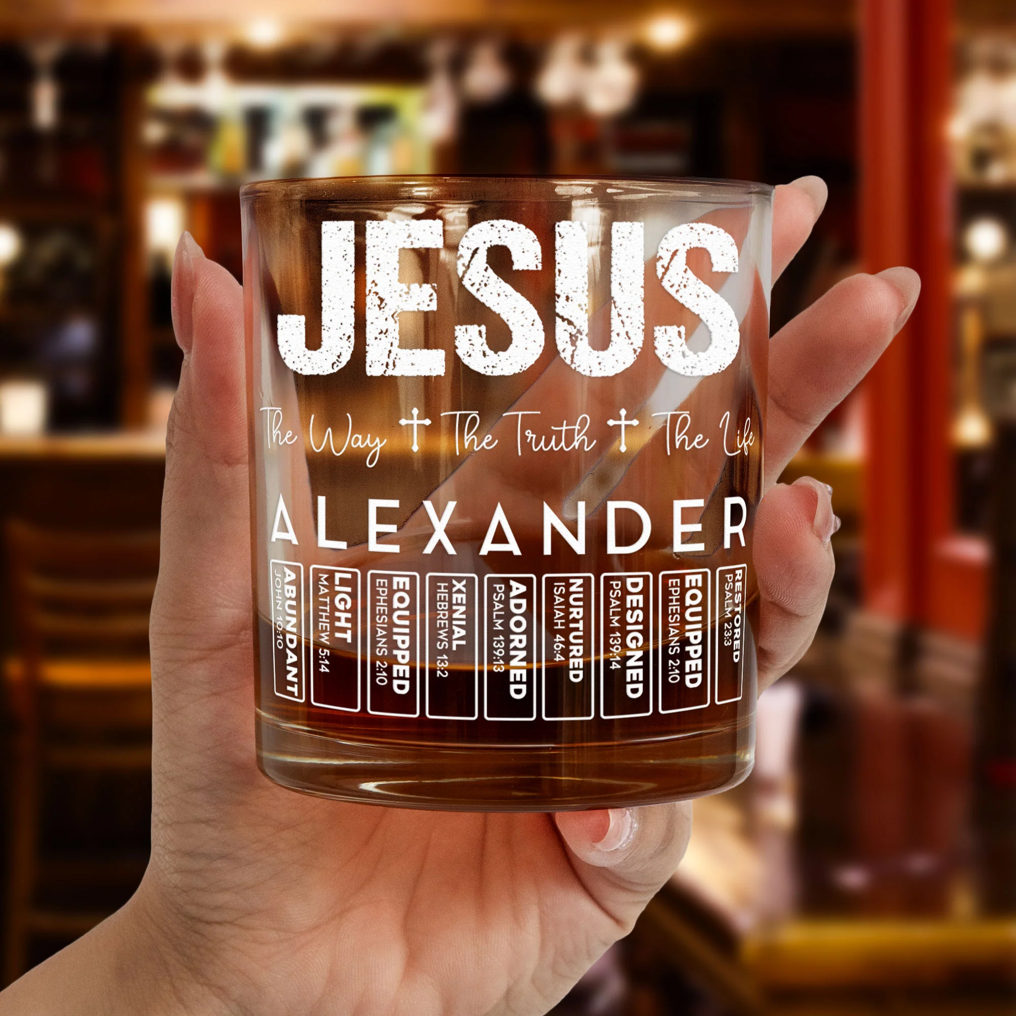 Jesus The Way The Truth The Life Name Letter In Bible - Personalized Whiskey Glass - Image 2