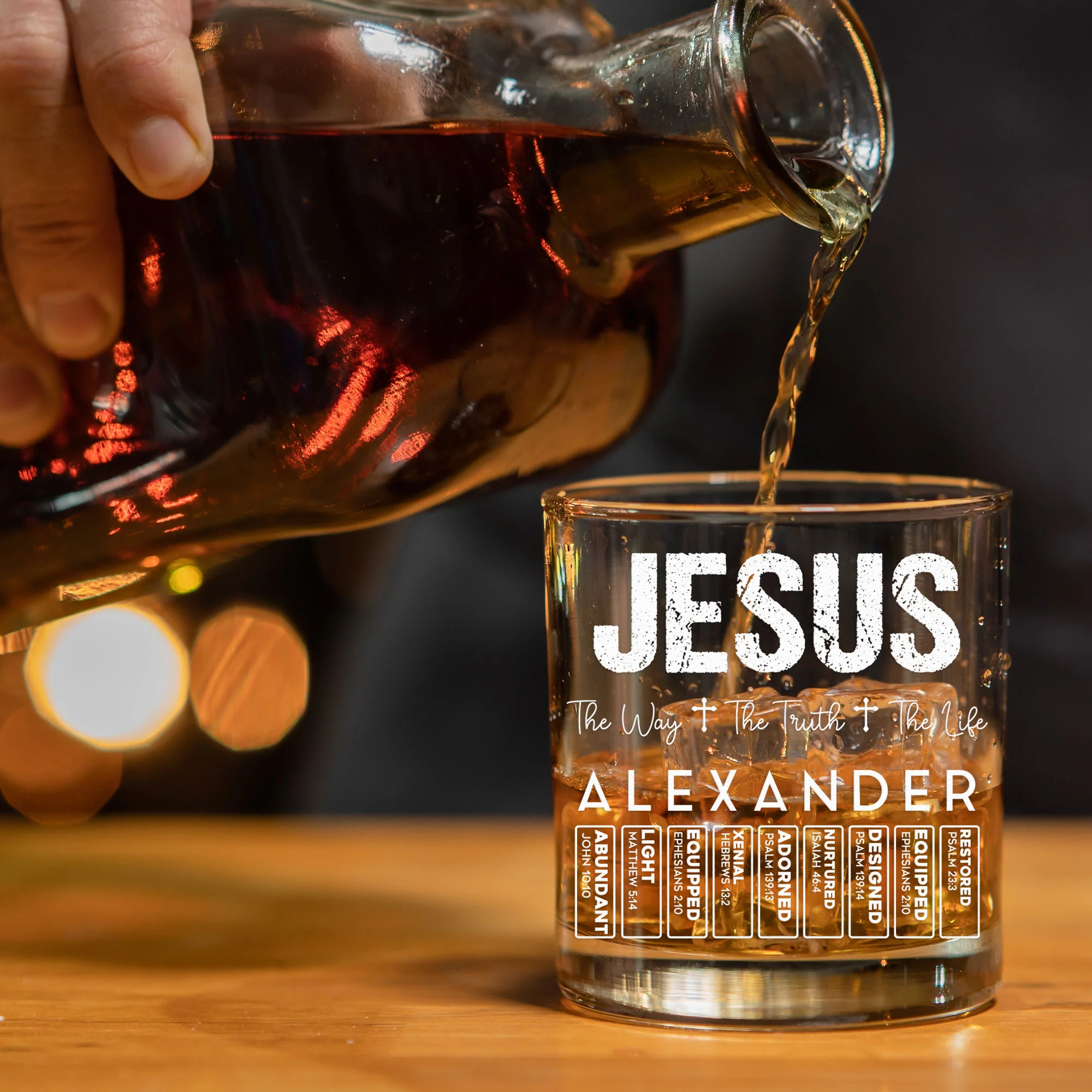 Jesus The Way The Truth The Life Name Letter In Bible - Personalized Whiskey Glass - Image 3