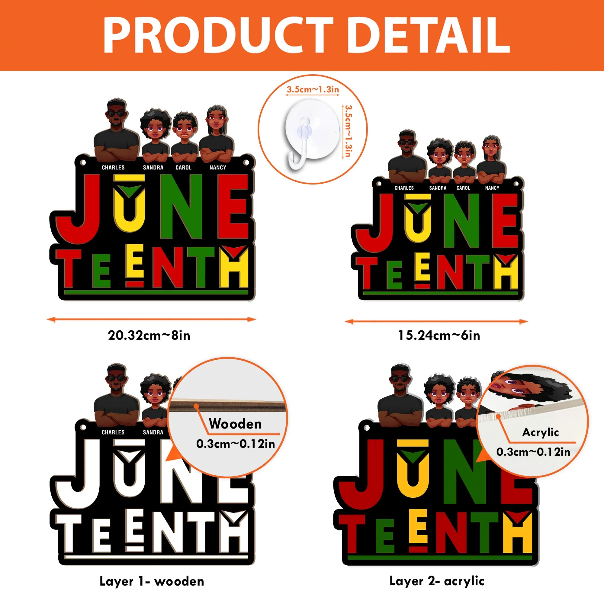 Juneteenth Pride Black Family - Personalized Window Hanging Suncatcher Ornament - Image 4
