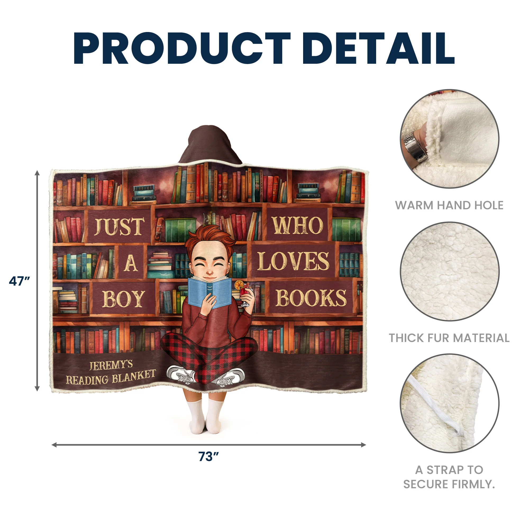 Just A Boy Who Loves Books - Personalized Wearable Blanket Hoodie - Image 4