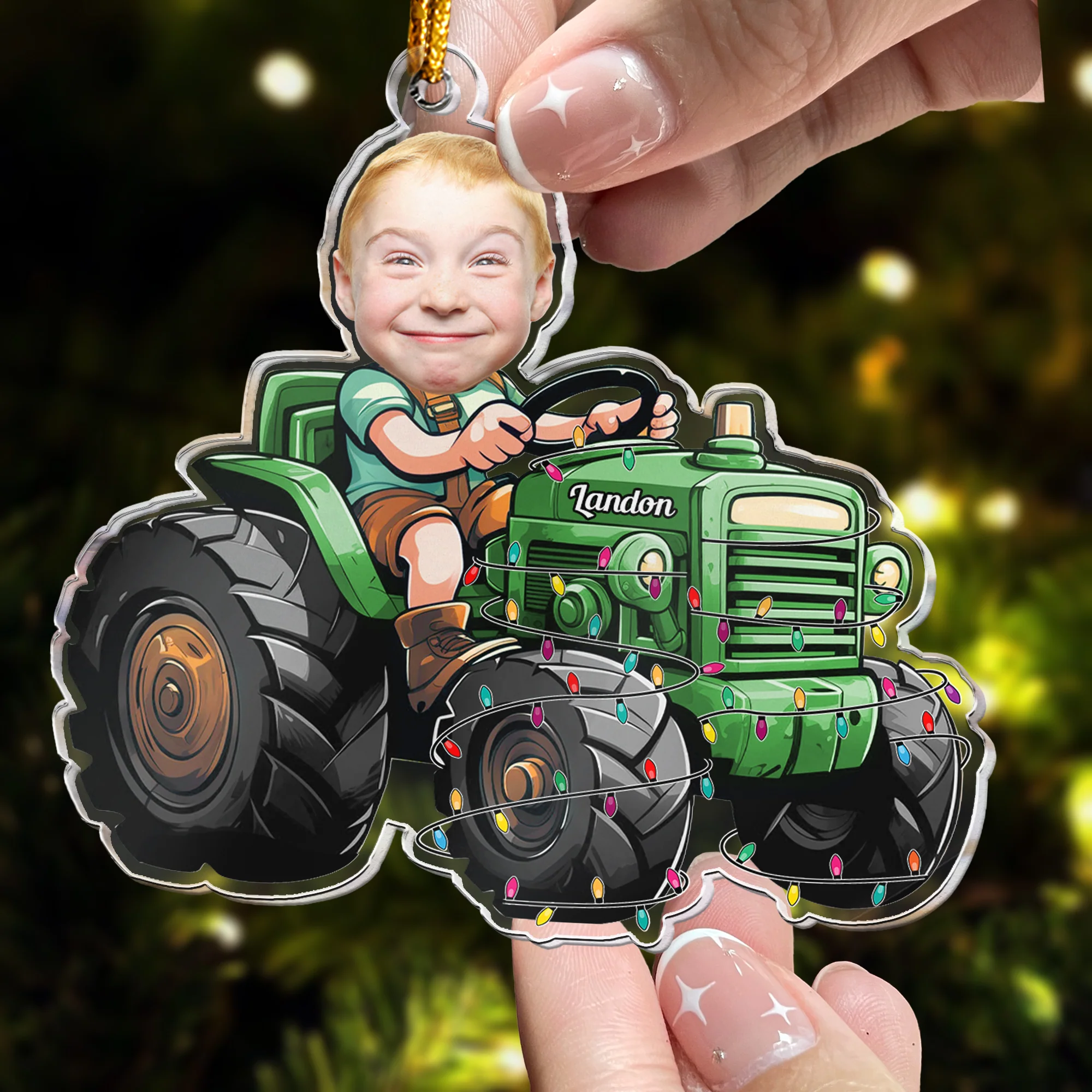 Just A Boy Who Loves Tractor Custom Kid Face - Personalized Acrylic Photo Ornament - Image 4