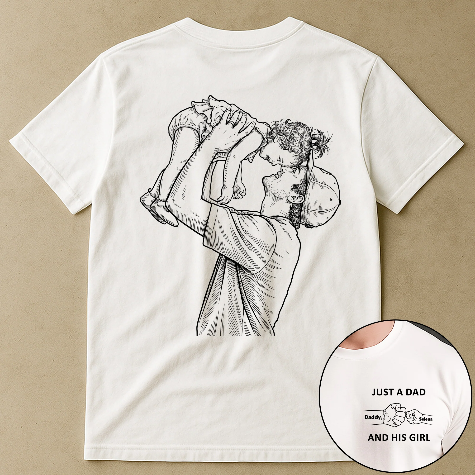 Just A Dad And His Girl Sketch Line Art Father's Day Gift For Dad, New Dad, Husband - Personalized Shirt - Image 2