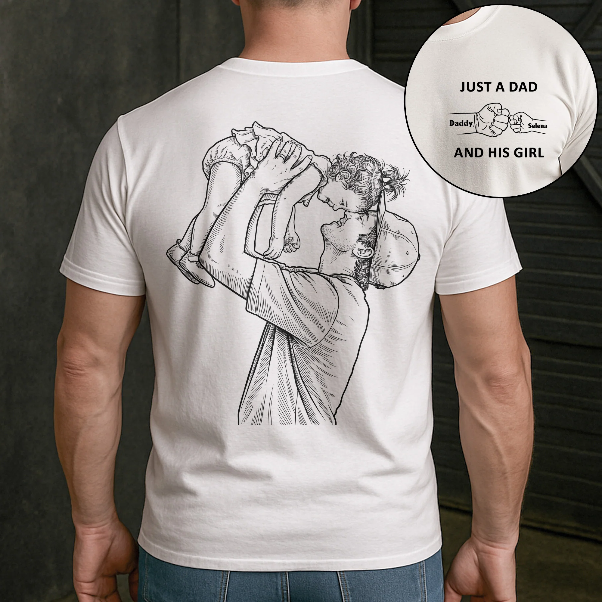 Just A Dad And His Girl Sketch Line Art Father's Day Gift For Dad, New Dad, Husband - Personalized Shirt - Image 5