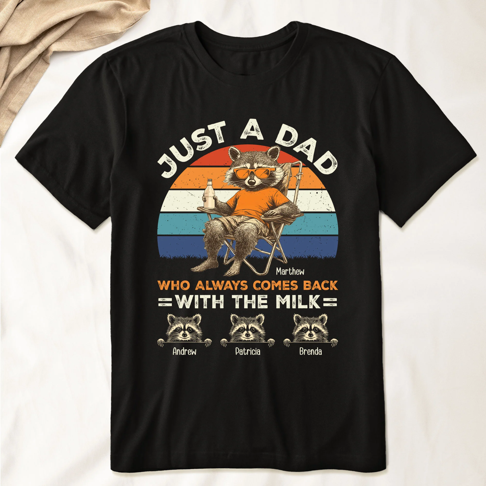 Just A Dad Who Always Comes Back With The Milk Racoon Version - Personalized Shirt - Image 2