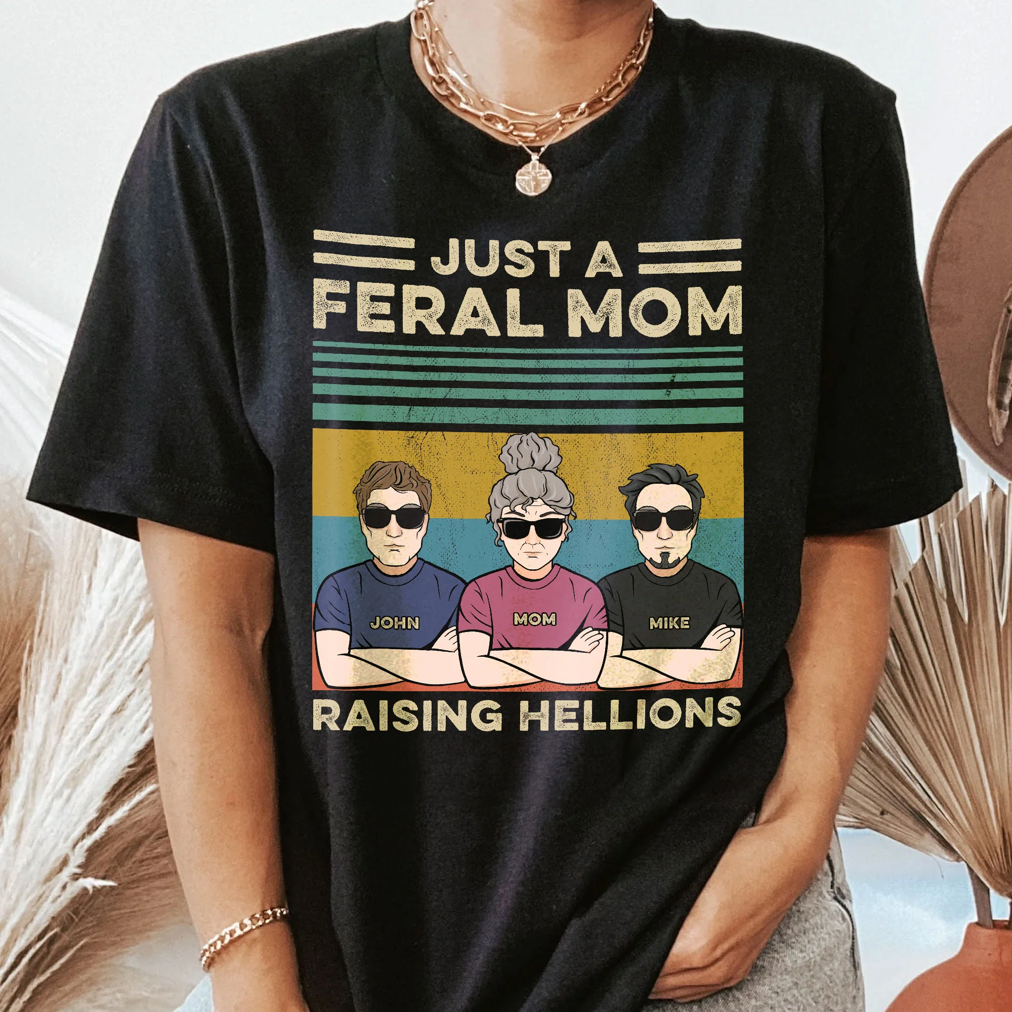 Just A Feral Mom Raising Hellions - Personalized Shirt - Image 2