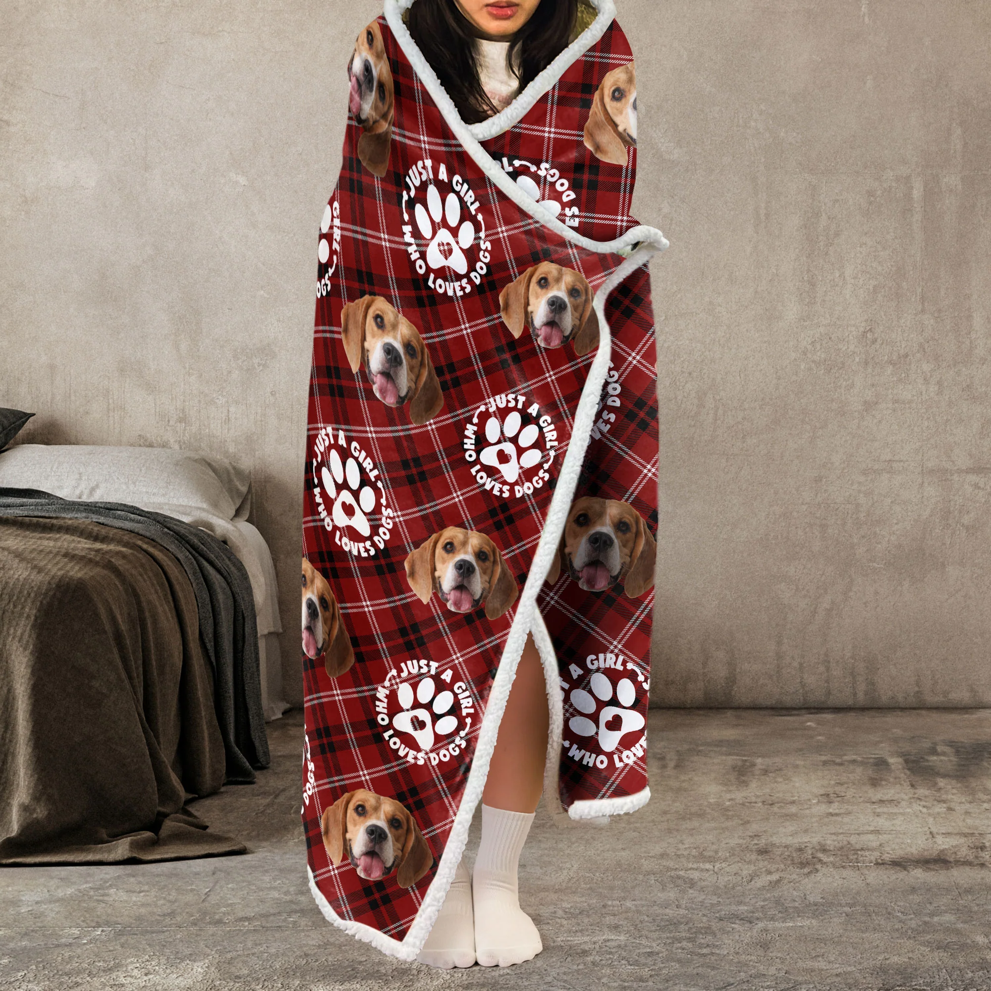 Just A Girl Loves Dogs - Personalized Photo Wearable Blanket Hoodie - Image 5