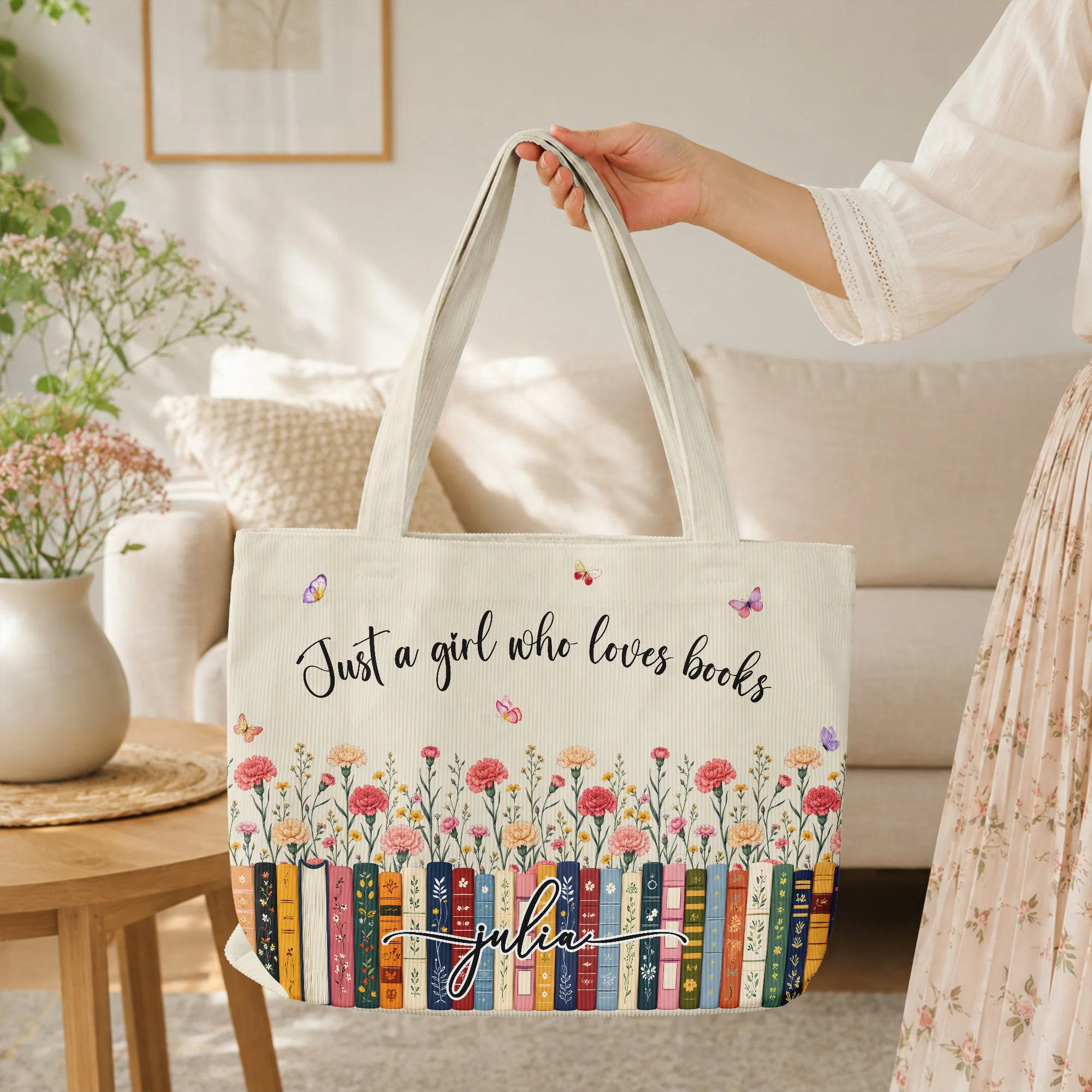 Just A Girl Who Loves Books - Custom Name, Quote & Birth Flower - Personalized Tote Bag