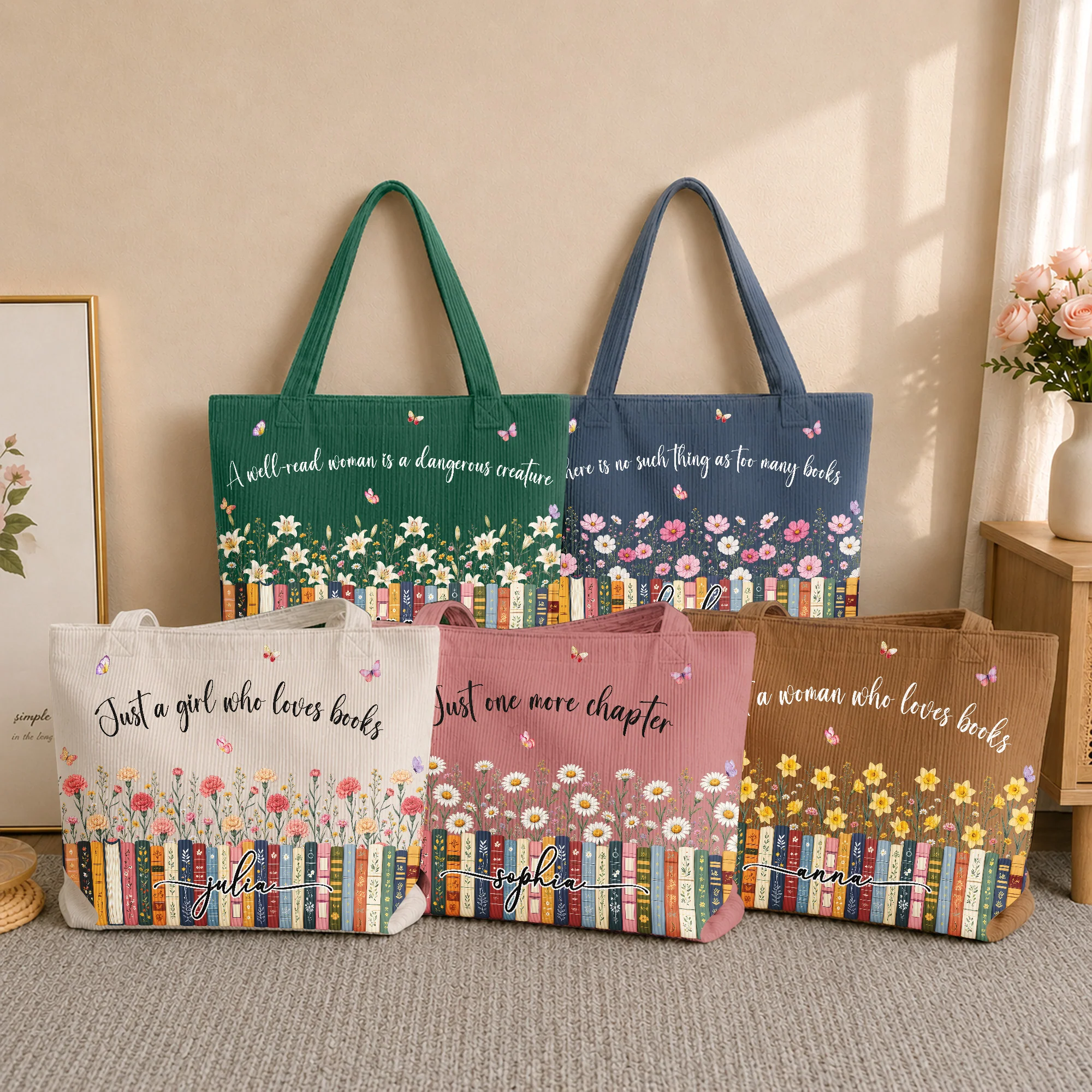 Just A Girl Who Loves Books - Custom Name, Quote & Birth Flower - Personalized Tote Bag - Image 2