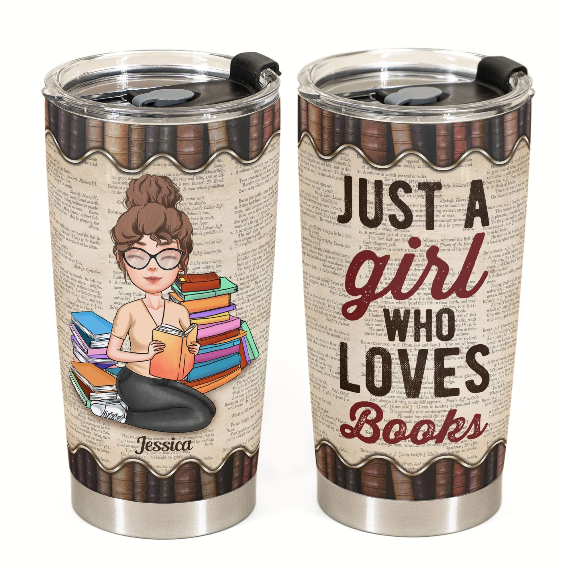 Just A Girl Who Loves Books - Girl Illustration - Personalized Tumbler  - Birthday Gift For Book Lover, Bookworms - Image 2