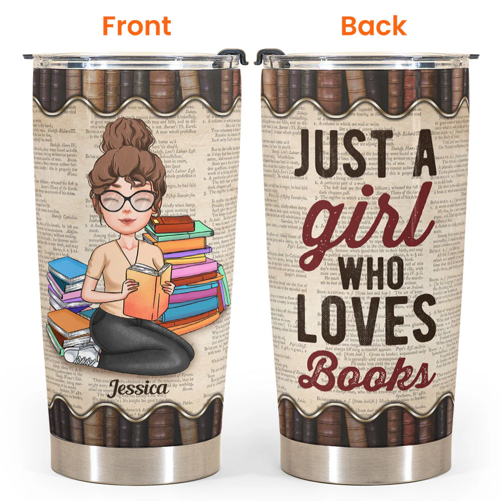Just A Girl Who Loves Books - Girl Illustration - Personalized Tumbler  - Birthday Gift For Book Lover, Bookworms - Image 4