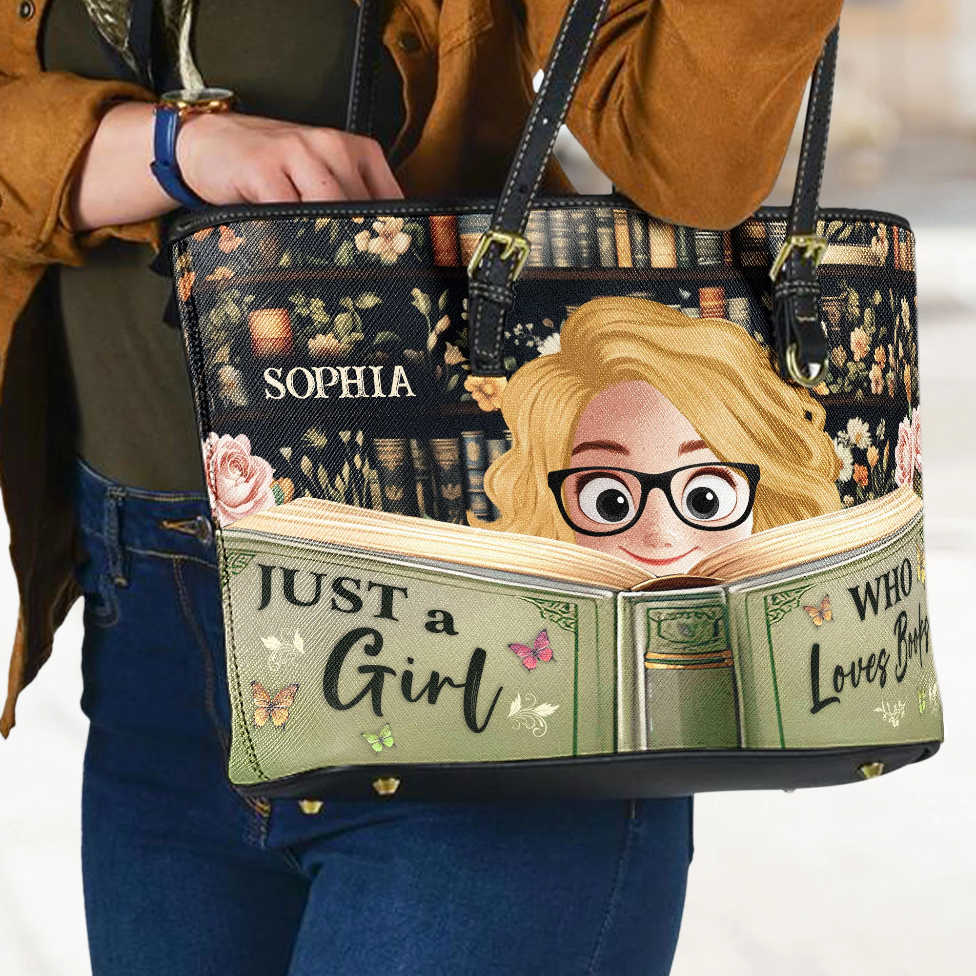 Just A Girl Who Loves Books New Version - Personalized Leather Tote Bag - Image 3