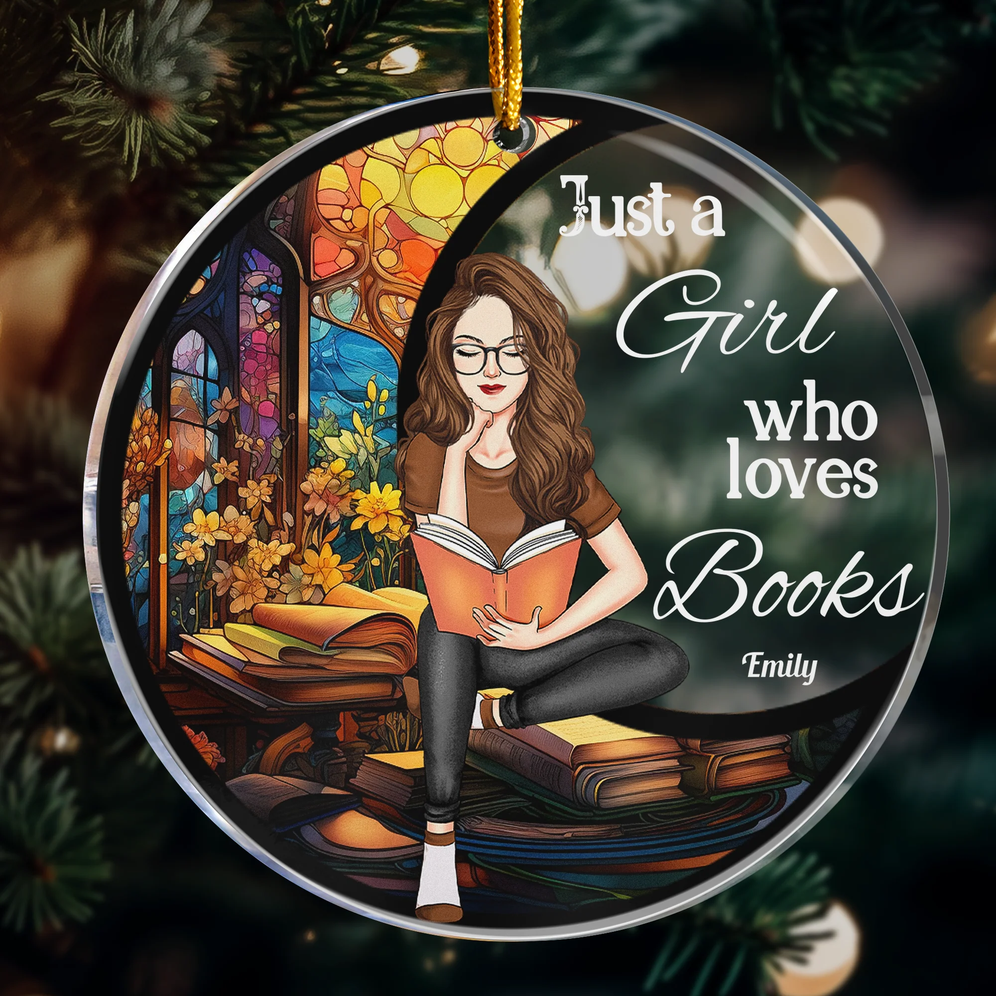 Just A Girl Who Loves Books - Personalized Acrylic Ornament - Image 2