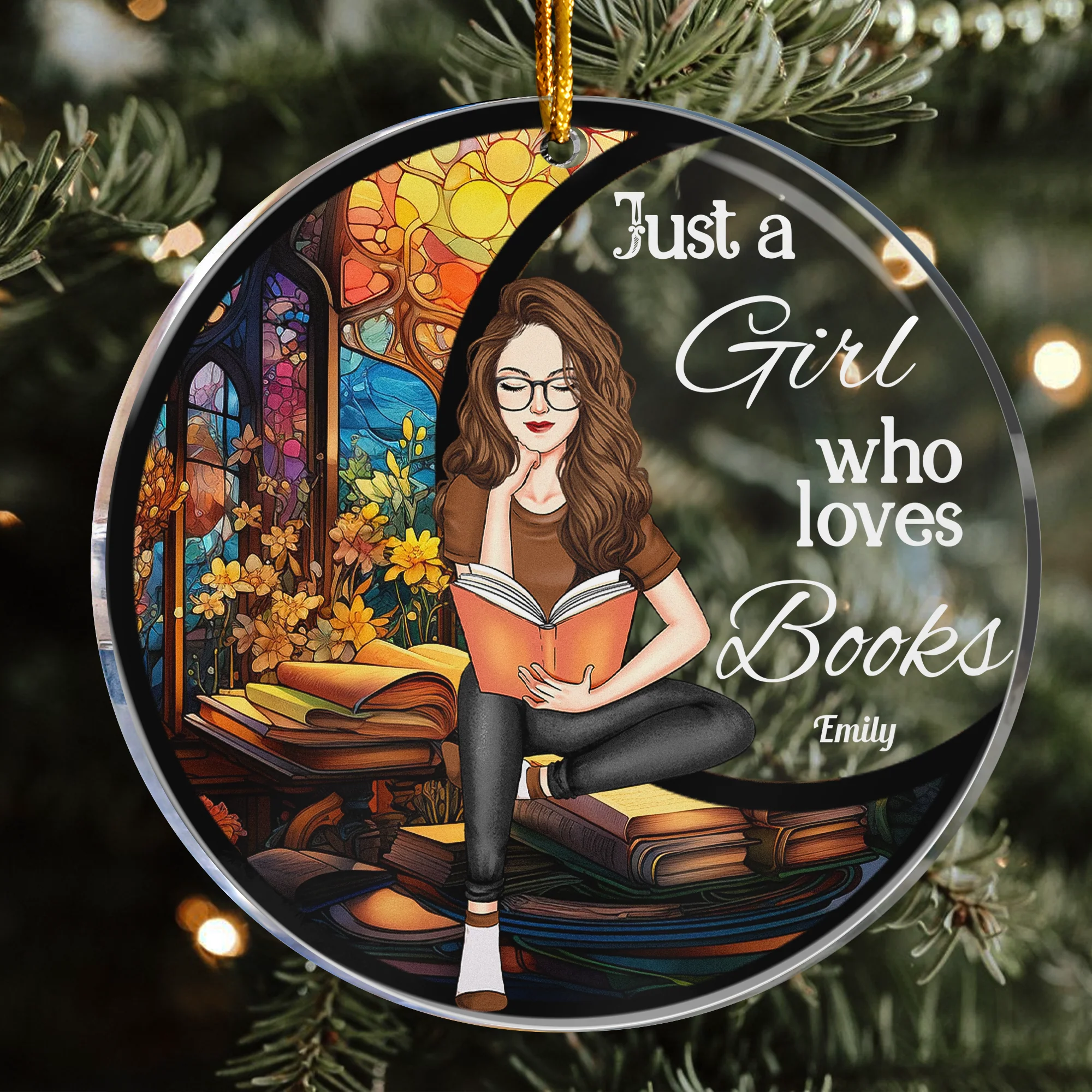 Just A Girl Who Loves Books - Personalized Acrylic Ornament - Image 3