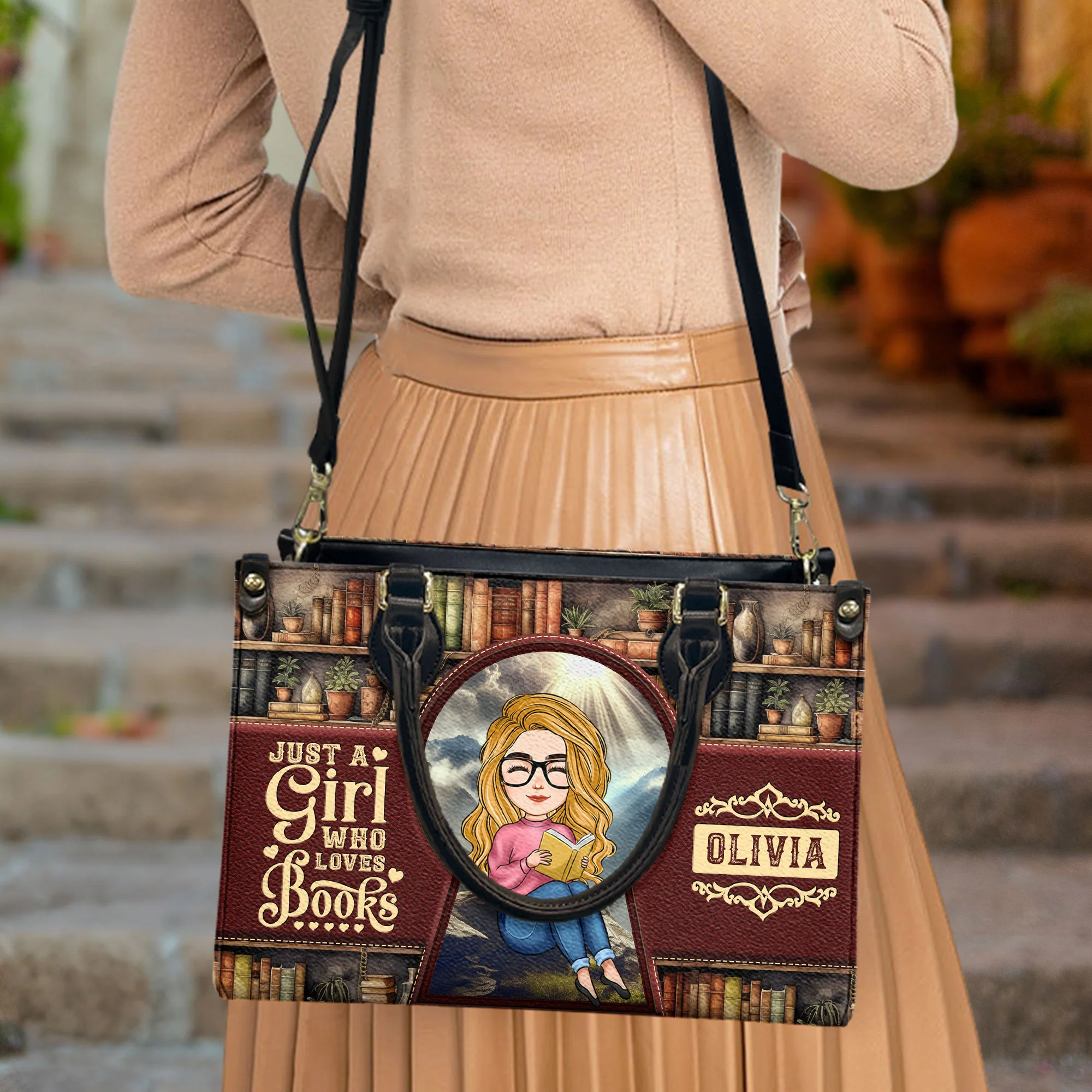 Just A Girl Who Loves Books - Personalized Leather Bag - Image 3