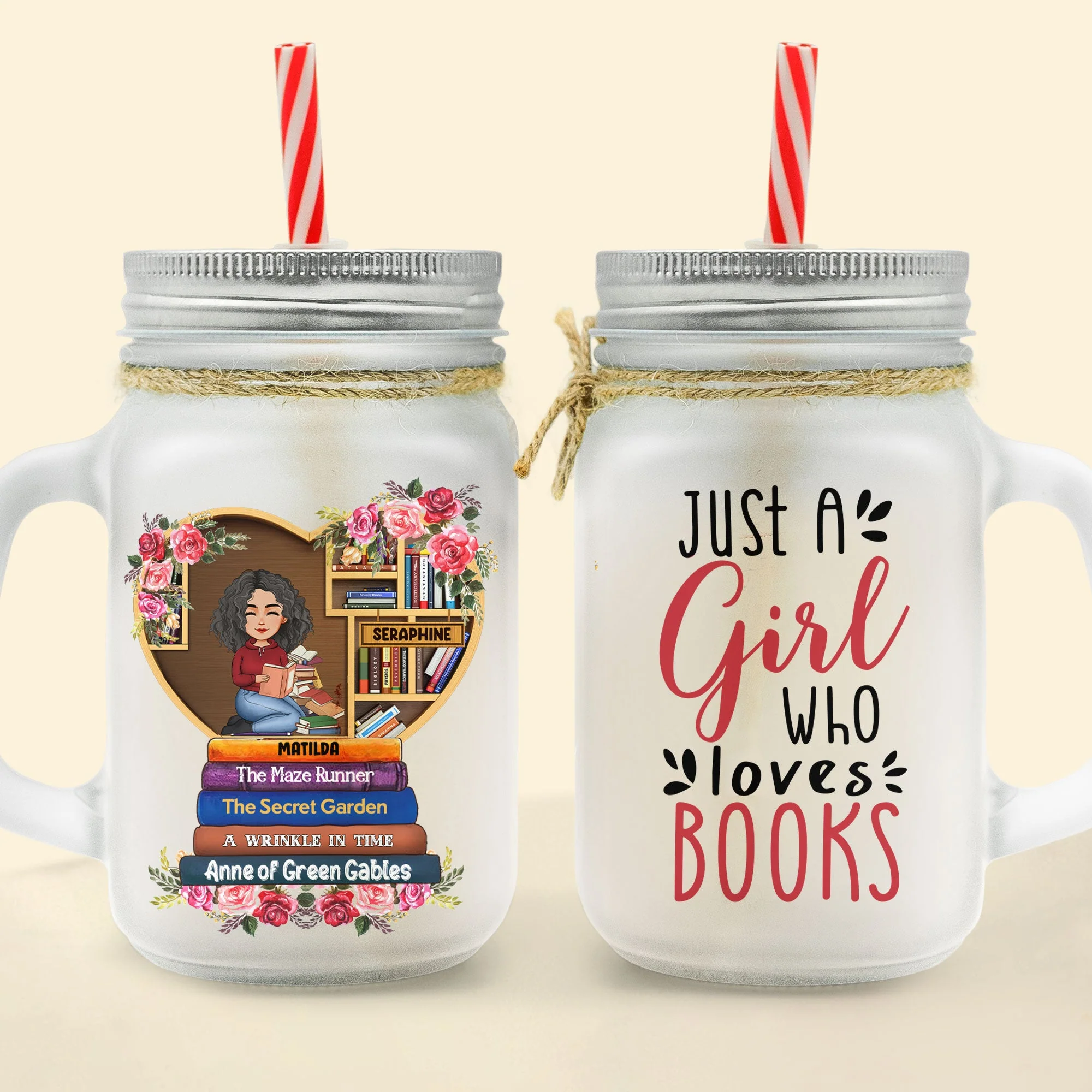 Just A Girl Who Loves Books - Personalized Mason Jar Cup With Straw - Image 3