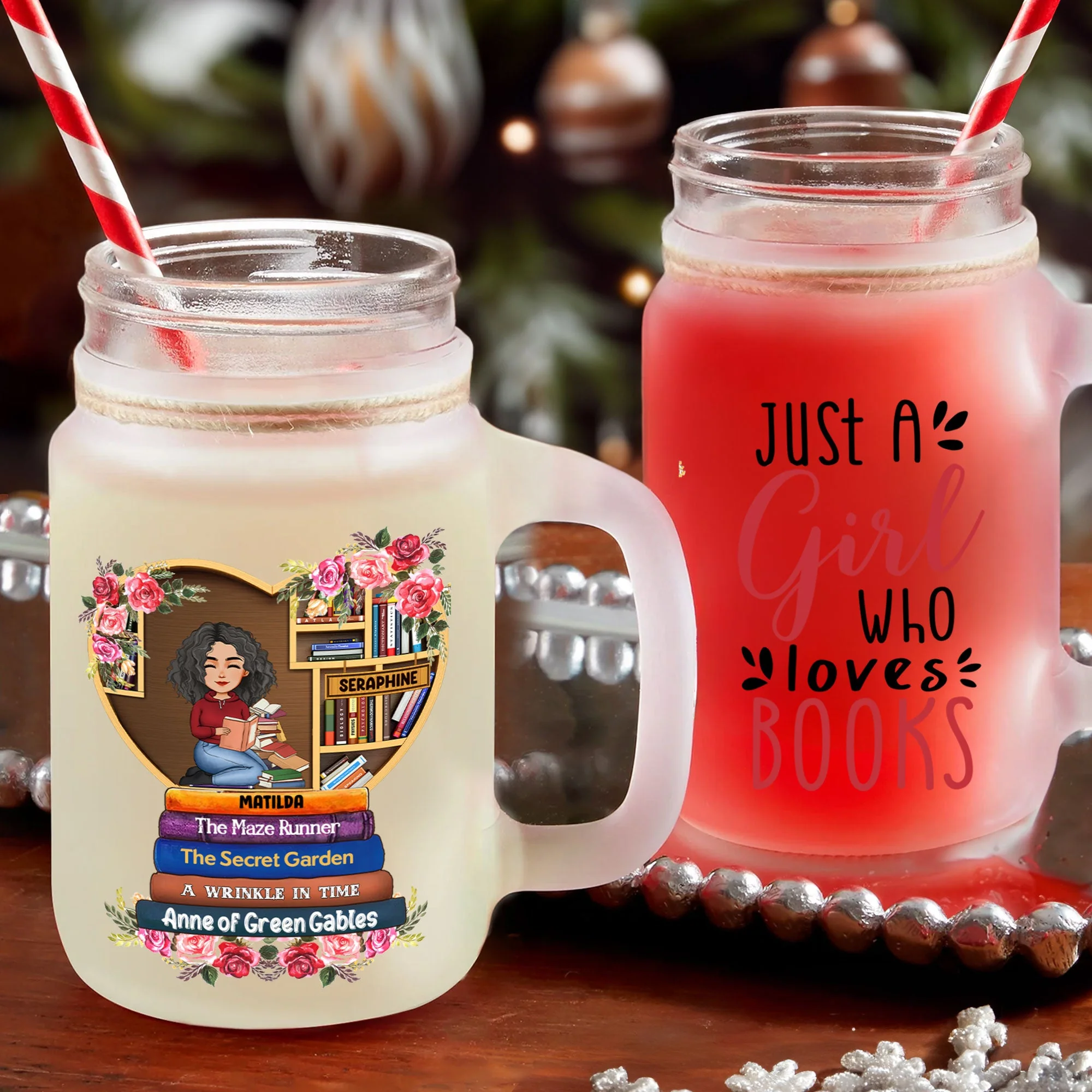 Just A Girl Who Loves Books - Personalized Mason Jar Cup With Straw - Image 4