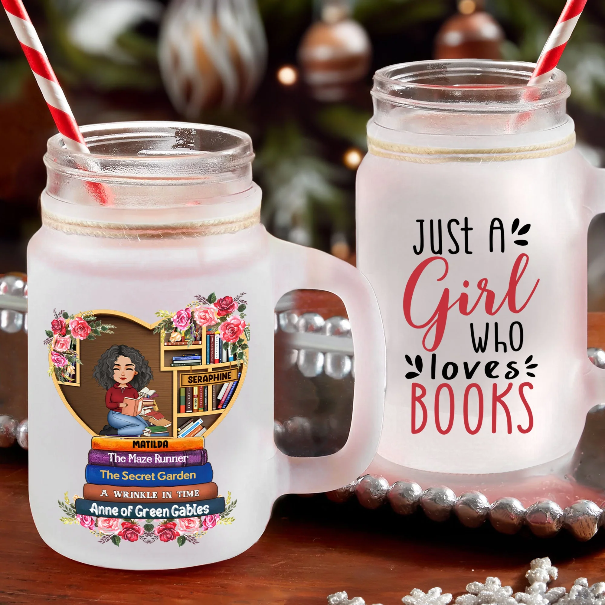 Just A Girl Who Loves Books - Personalized Mason Jar Cup With Straw - Image 5
