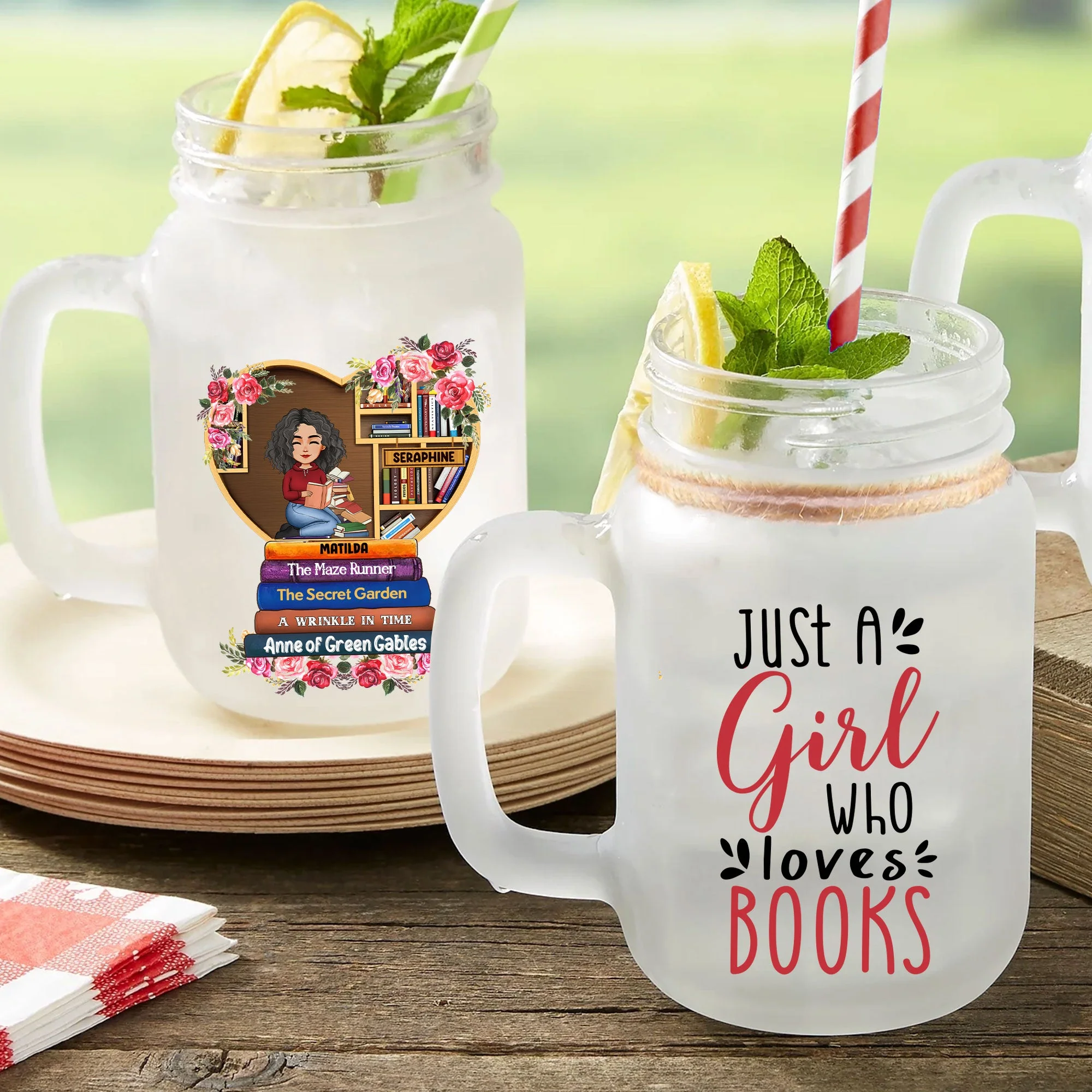 Just A Girl Who Loves Books - Personalized Mason Jar Cup With Straw - Image 6