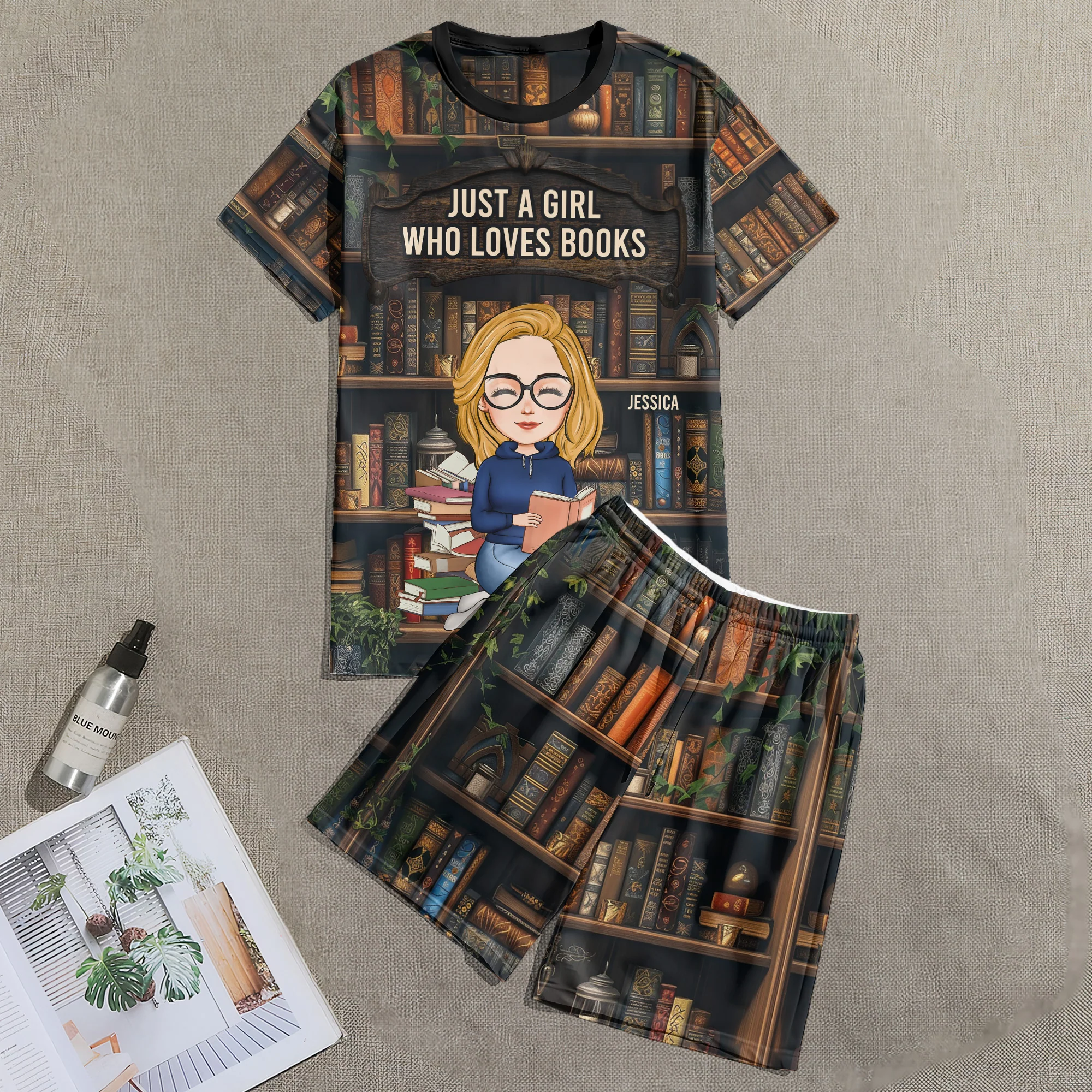 Just A Girl Who Loves Books - Personalized Pajama Shorts Set - Image 3