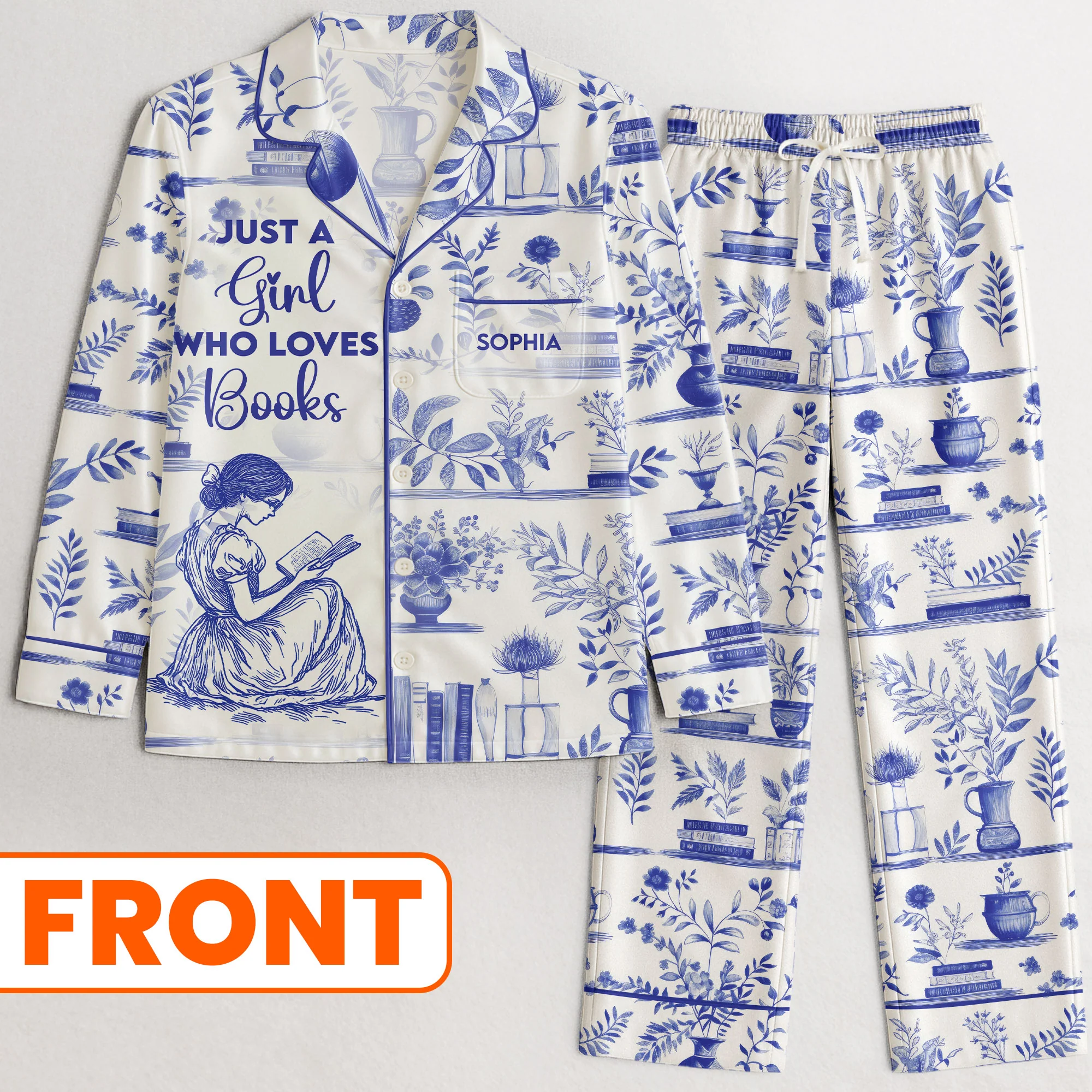 Just A Girl Who Loves Books - Personalized Satin Pajama Set - Image 2