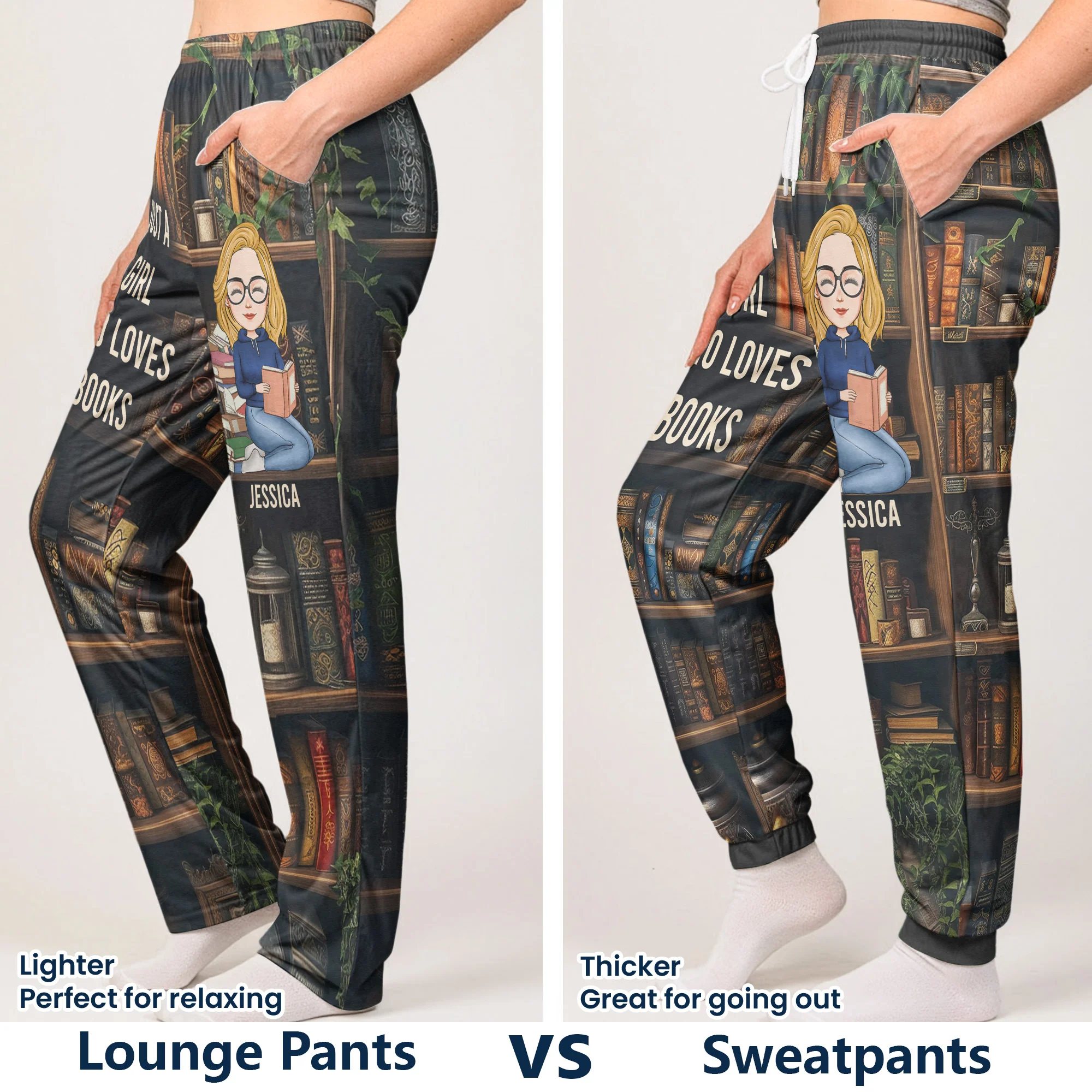 Just A Girl Who Loves Books - Personalized Sweatpants, Lounge Pants With Pockets, Custom Pajama Pants, Jogger Sweatpants, Gift For Her - Image 5