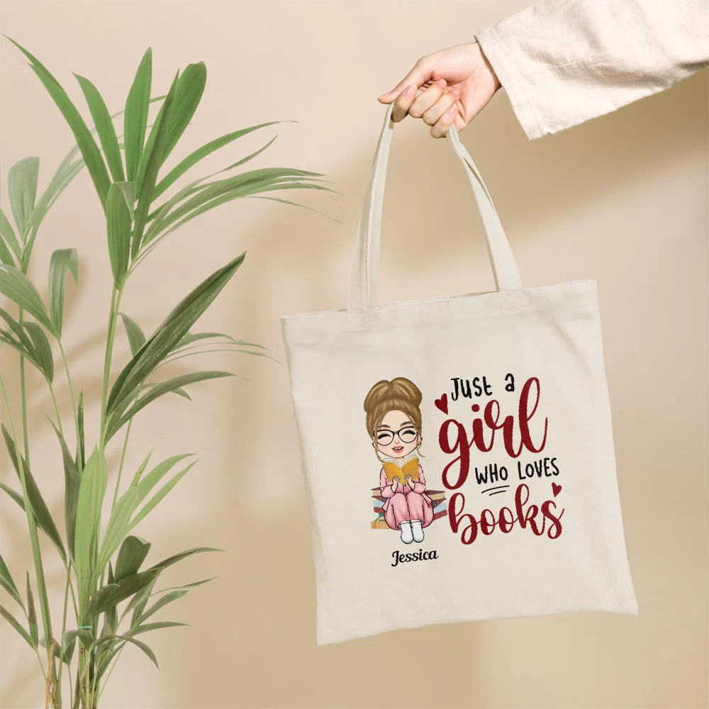 Just A Girl Who Loves Books - Personalized Tote Bag - Image 3