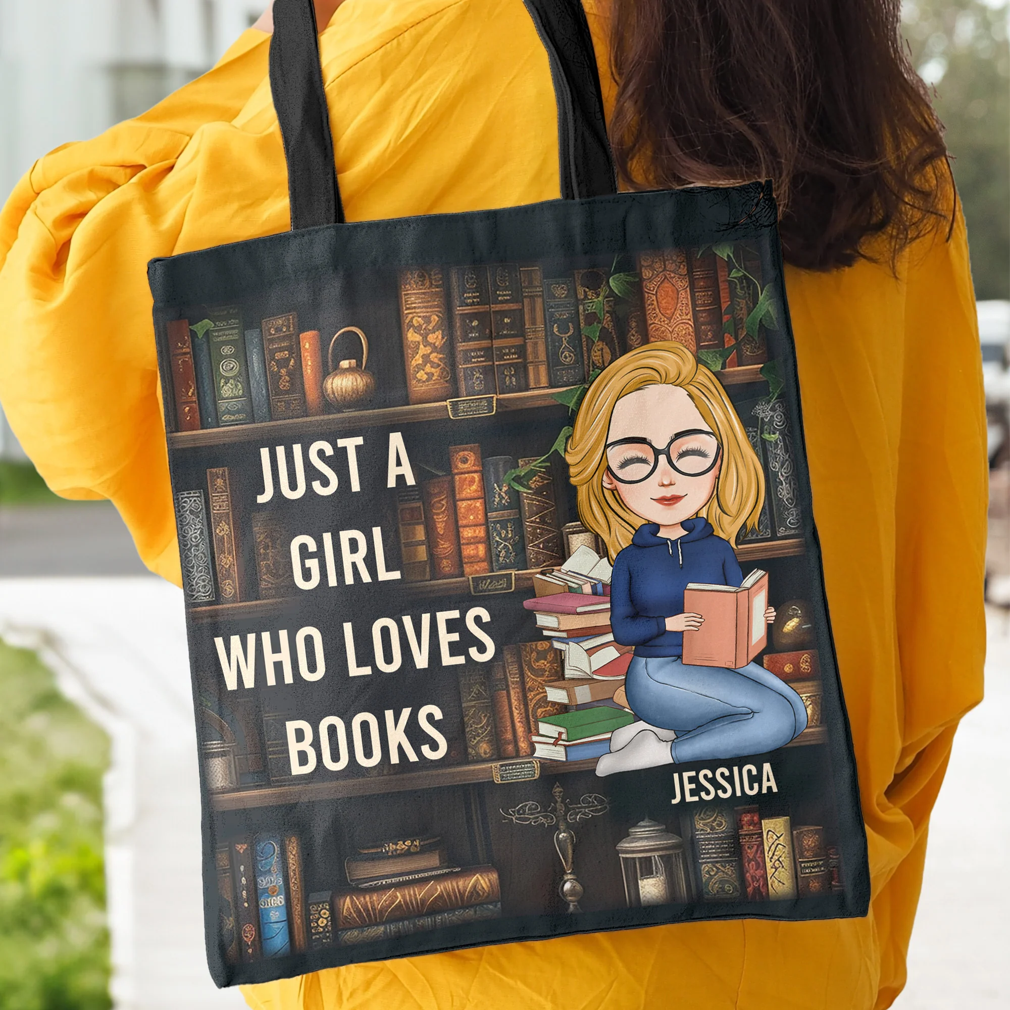 Just A Girl Who Loves Books - Personalized Tote Bag - Image 4