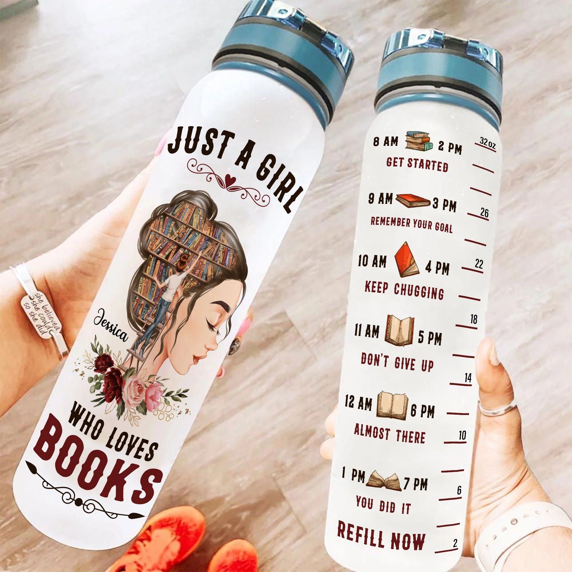 Just A Girl Who Loves Books - Personalized Water Tracker Bottle - Image 2