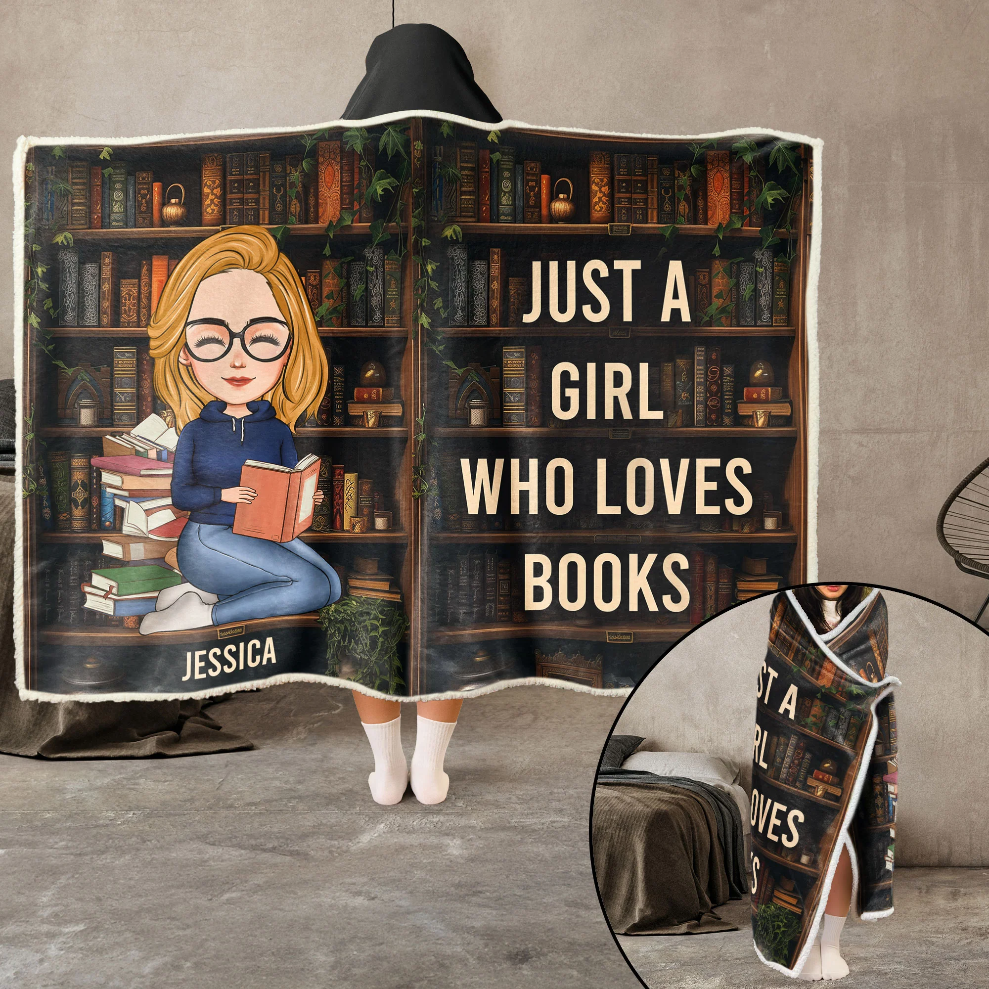 Just A Girl Who Loves Books - Personalized Wearable Blanket Hoodie - Image 4
