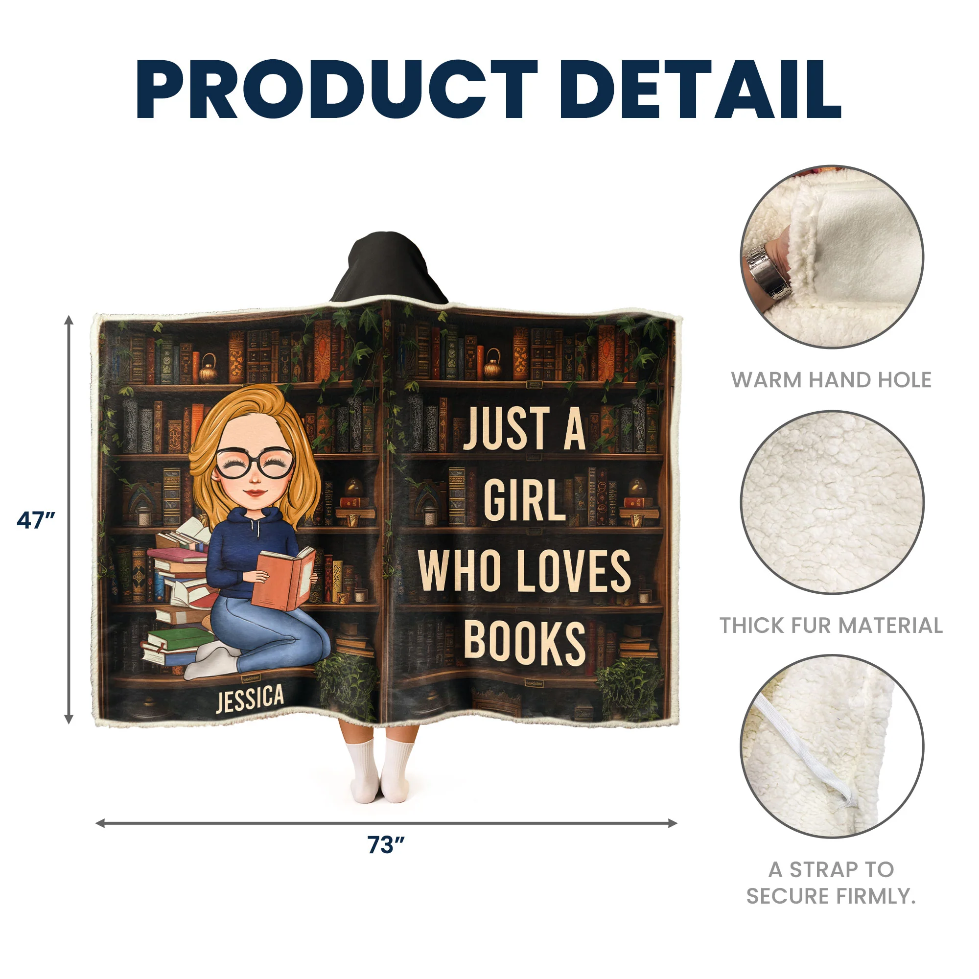 Just A Girl Who Loves Books - Personalized Wearable Blanket Hoodie - Image 5