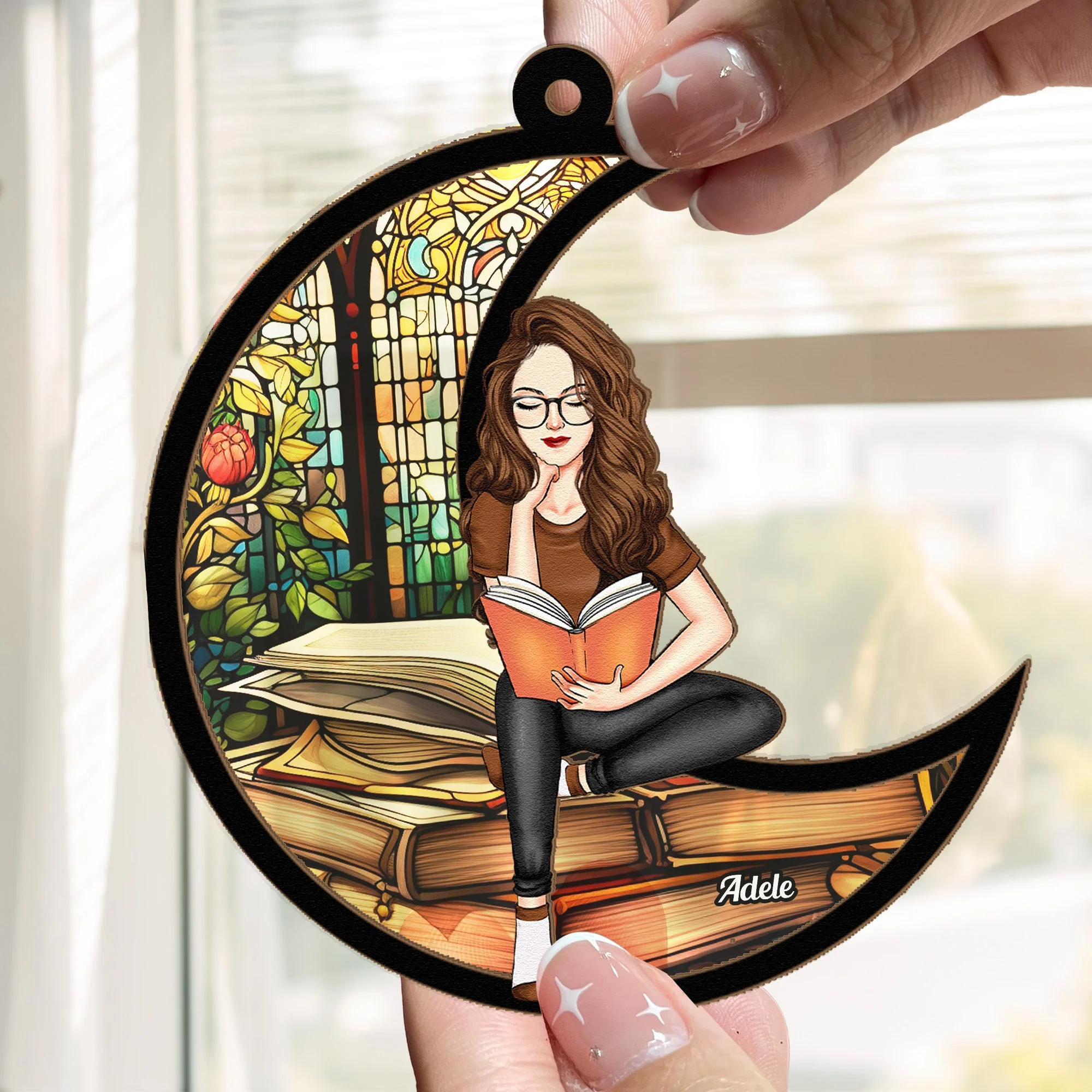 Just A Girl Who Loves Books - Personalized Window Hanging Suncatcher Ornament - Image 4