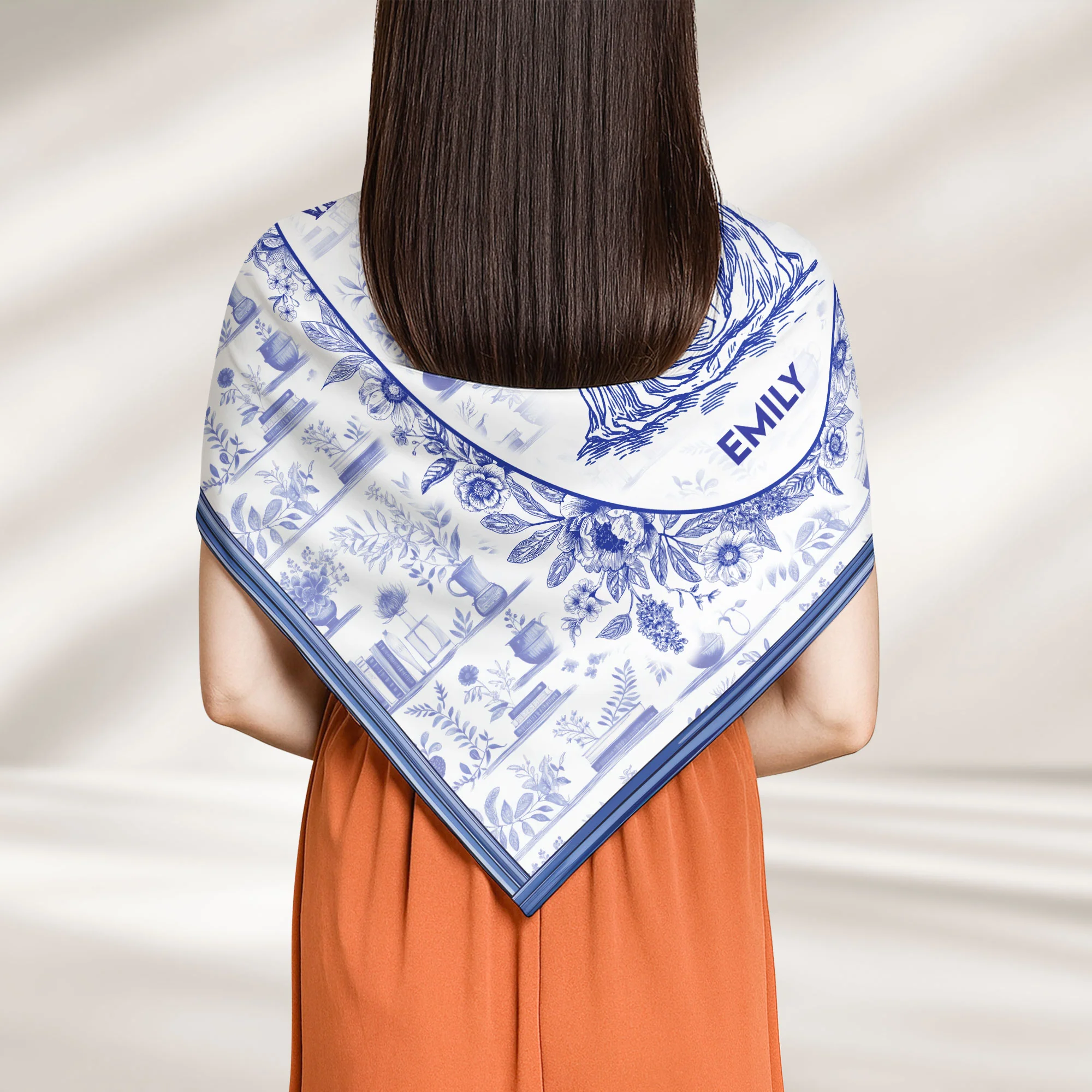 Just A Girl Who Loves Books Toile De Jouy - Personalized Satin Scarf - Image 5