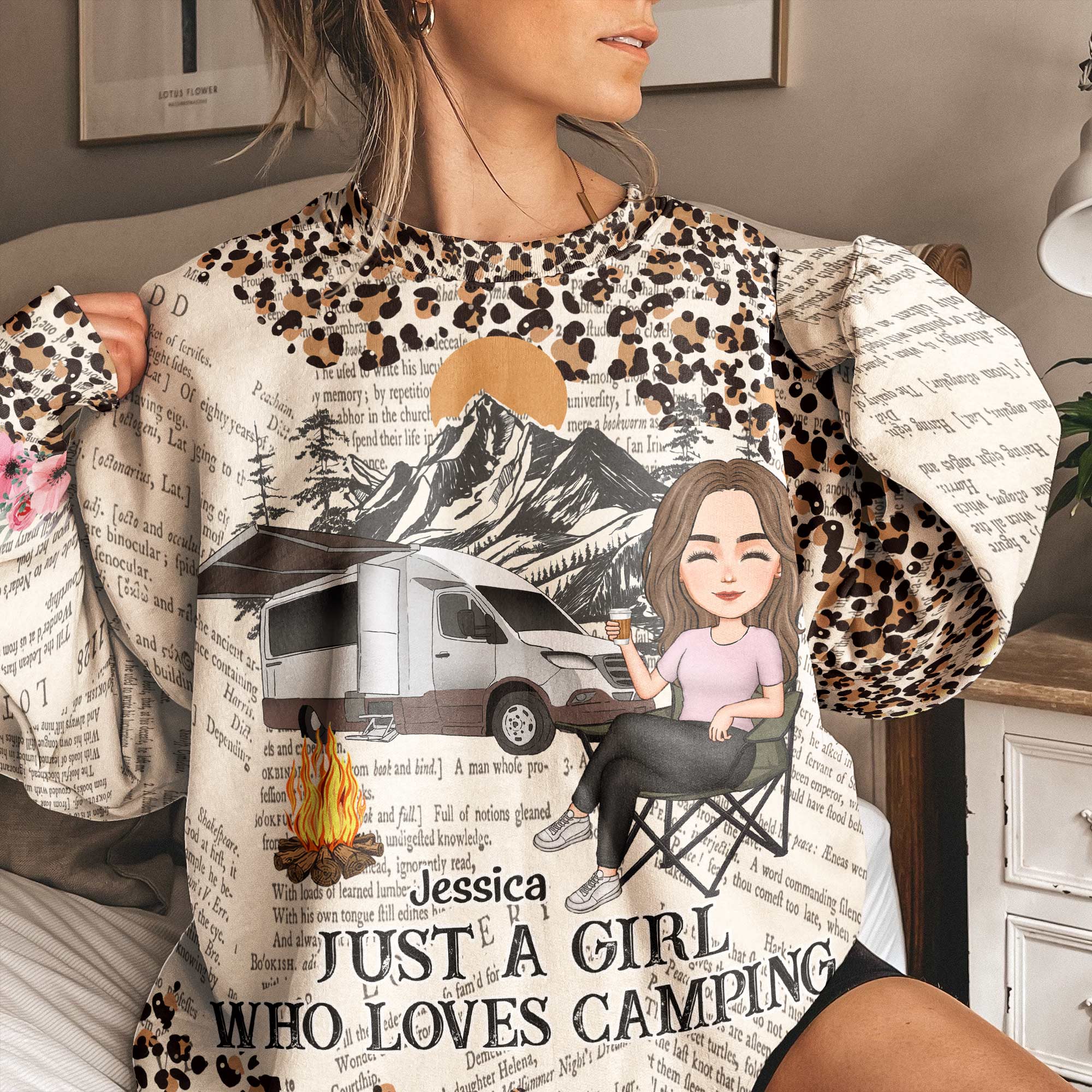 Just A Girl Who Loves Camping Leopard Pattern - Personalized 3D Printed Sweatshirt - Image 3